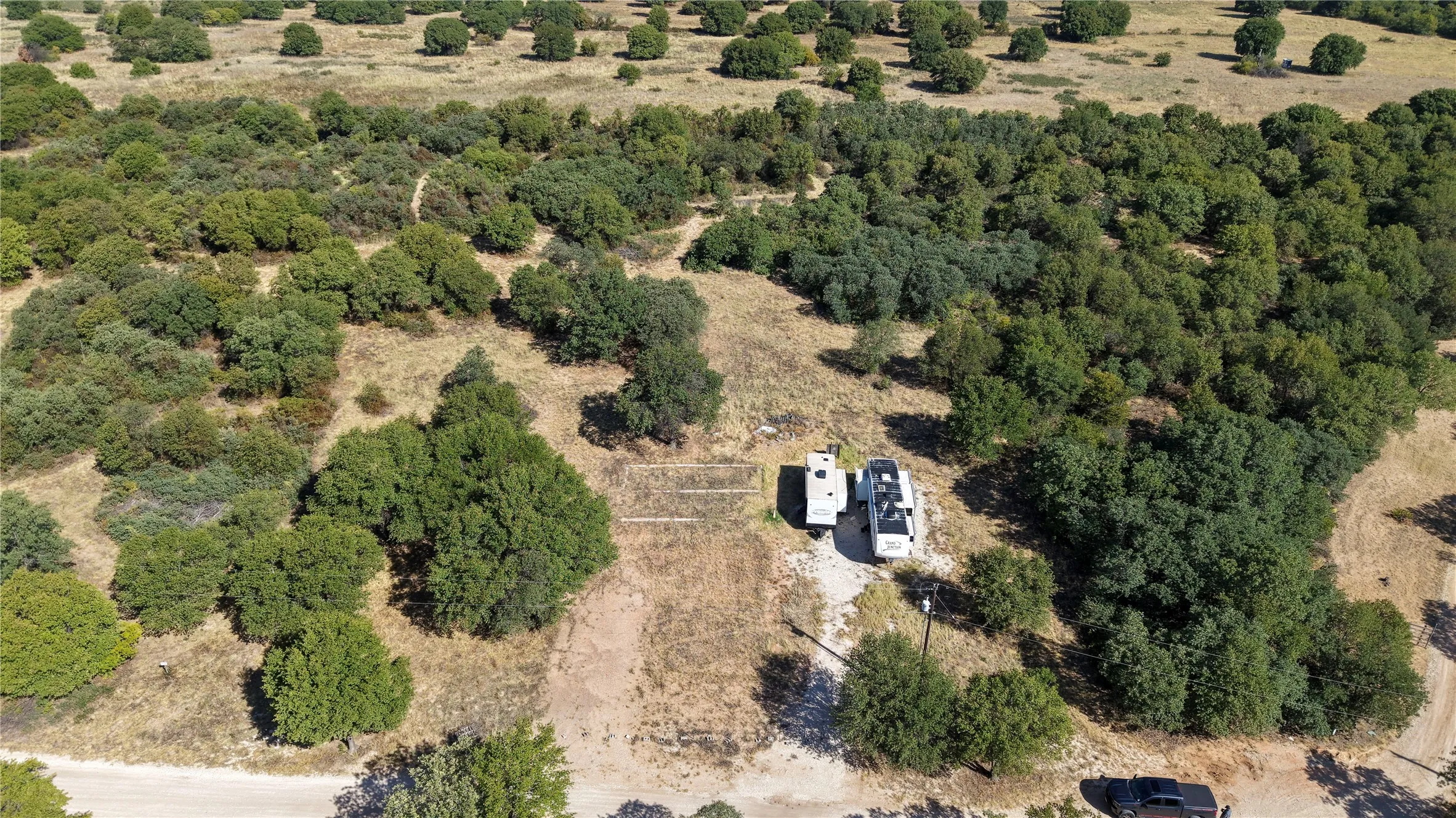 Expansive natural landscape featuring varied tree cover and open ground
