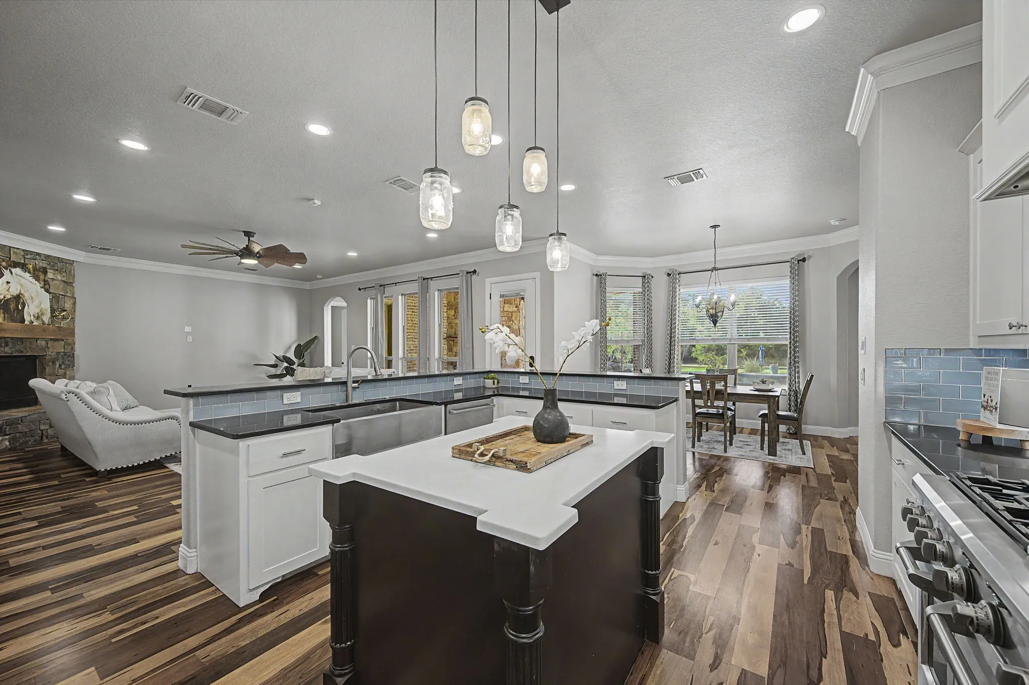 Additional kitchen view highlighting the workspace, storage, and upgraded appliance package.