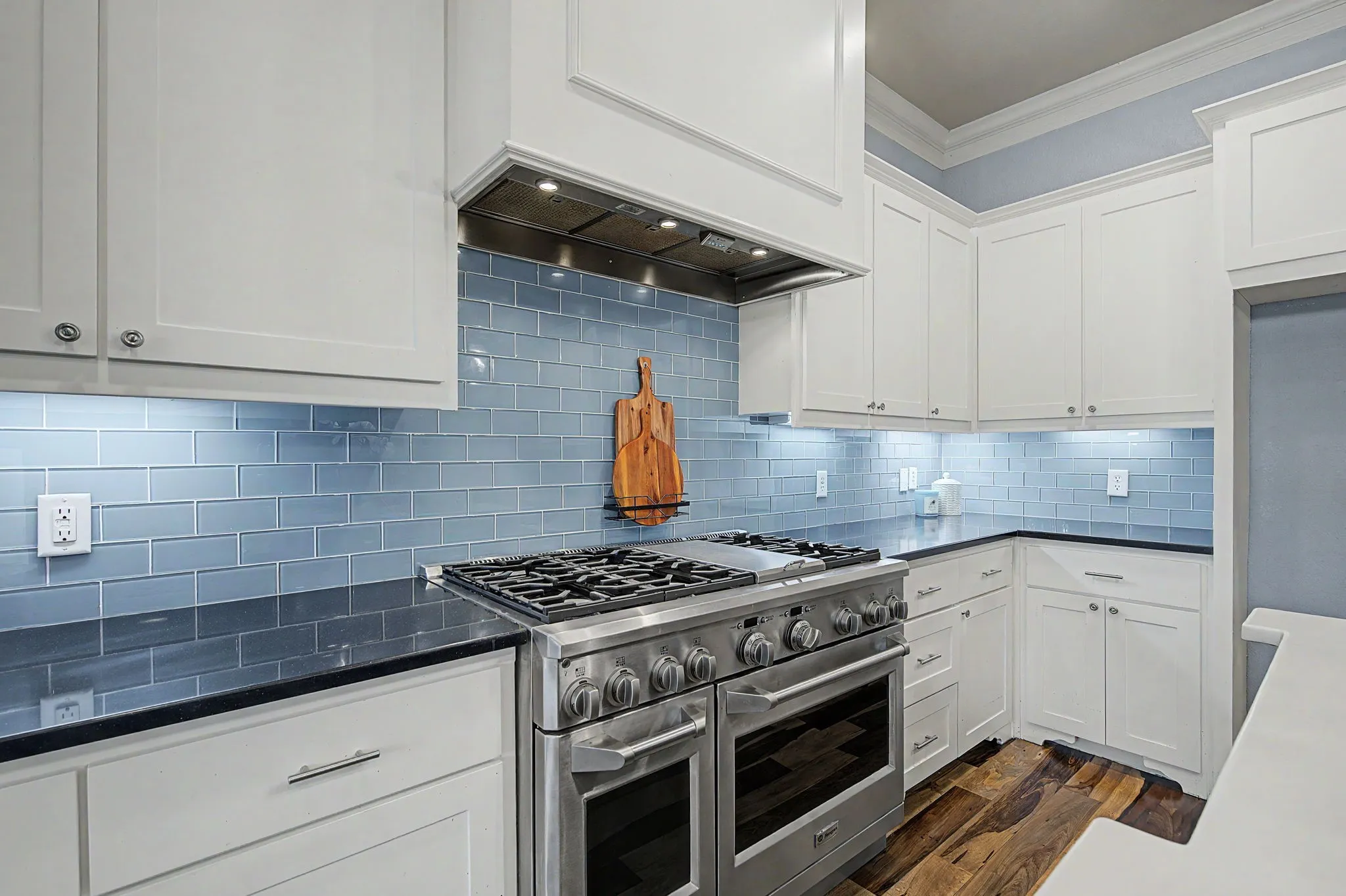 Coffee Bar area with microwave, warming drawer, highlighting extra storage