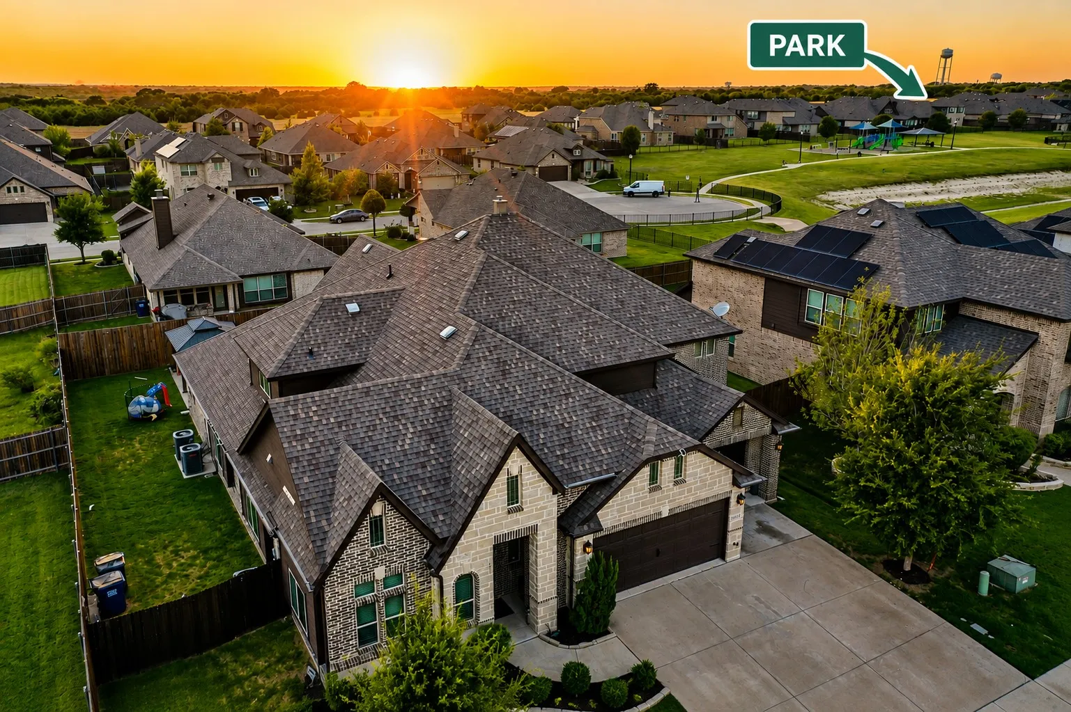 Stone and brick facade with a three-car garage