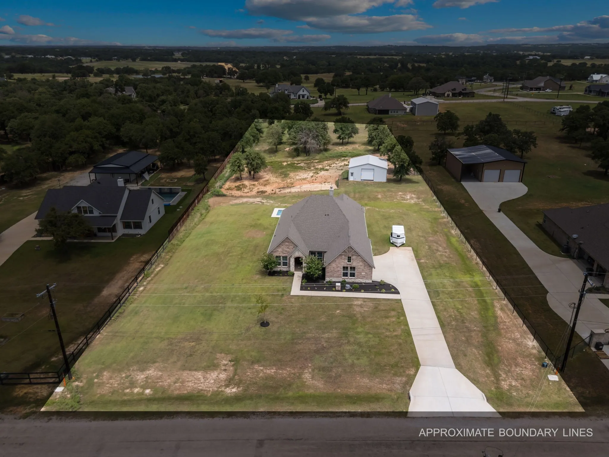 Aerial view with highlighted area of property