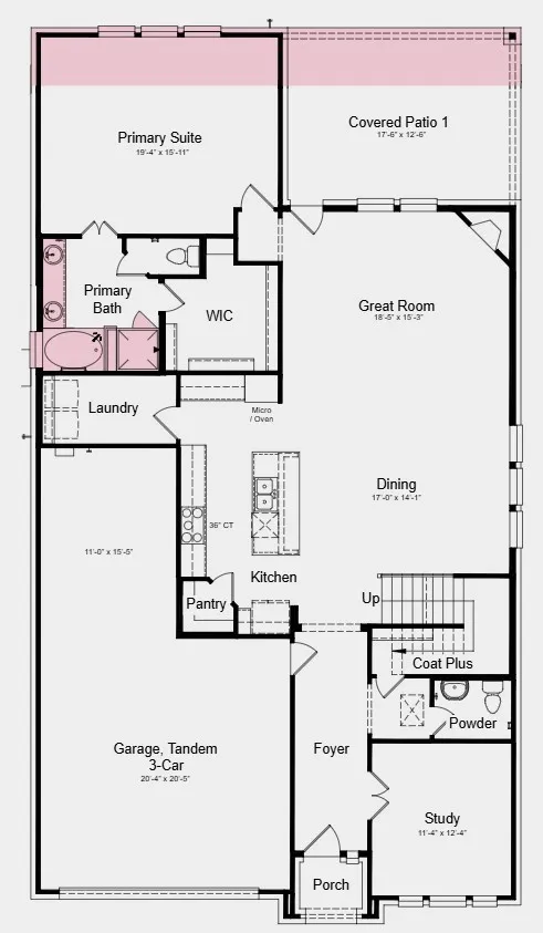 Additional Highlights Include: slide-in tub at primary bath and extended primary suite and covered patio.