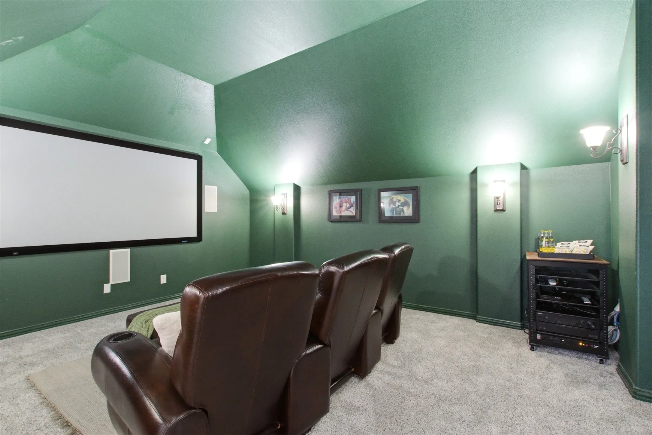 Media Room with Surround Sound. Projector and Screen will convey.