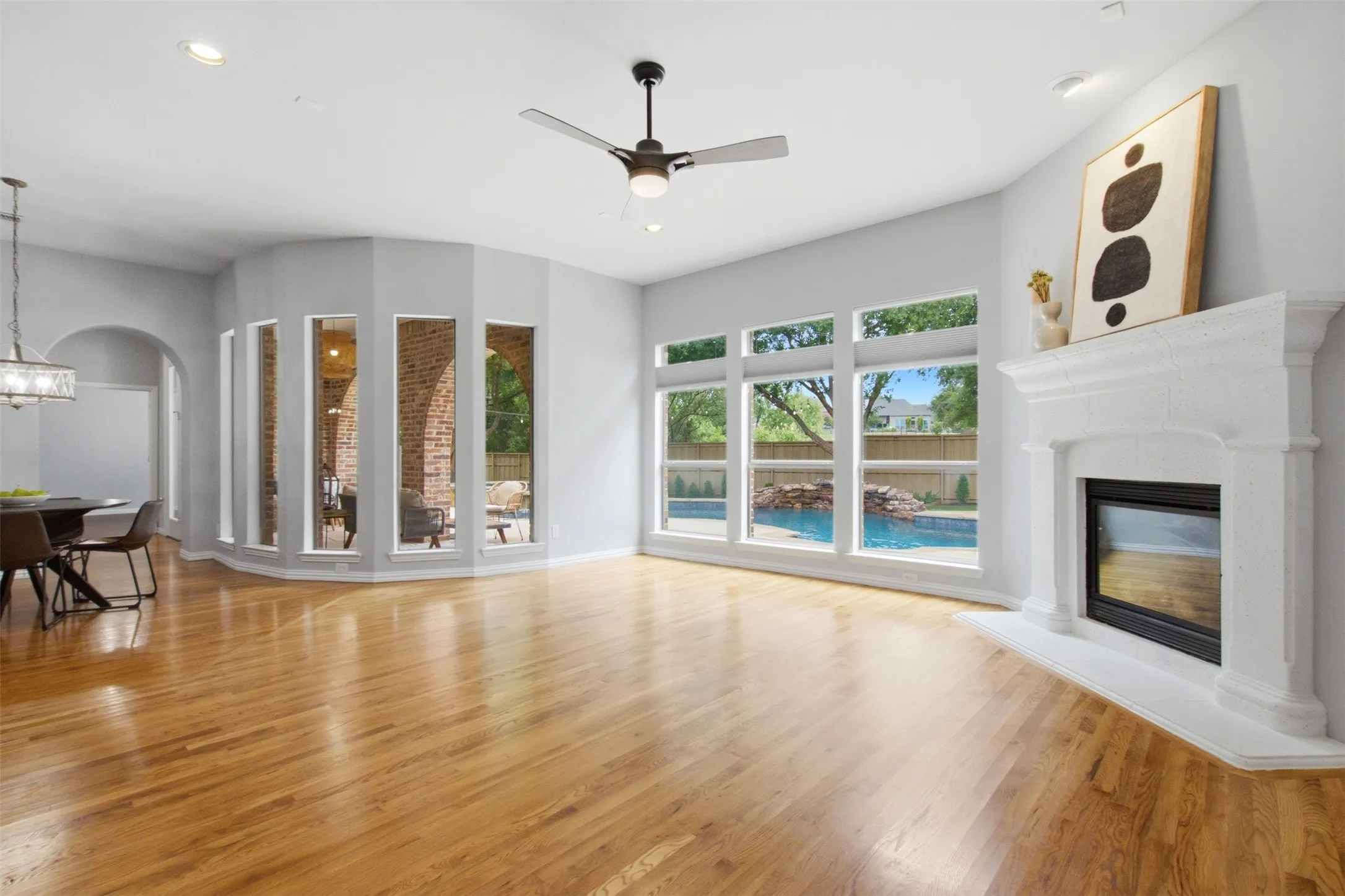 Living Room - Gas Log Fireplace and wall of windows