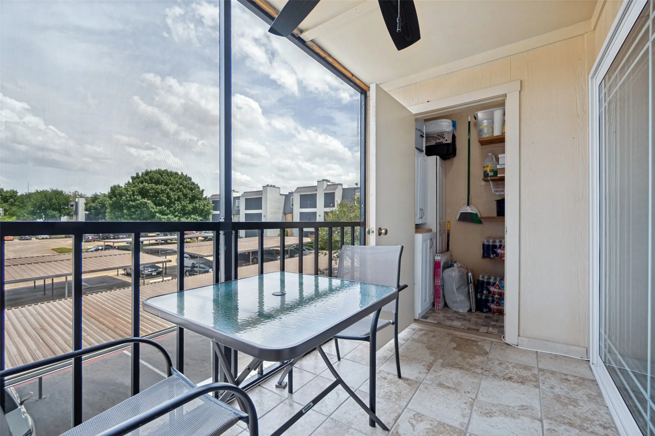 large patio with addtional custom storage