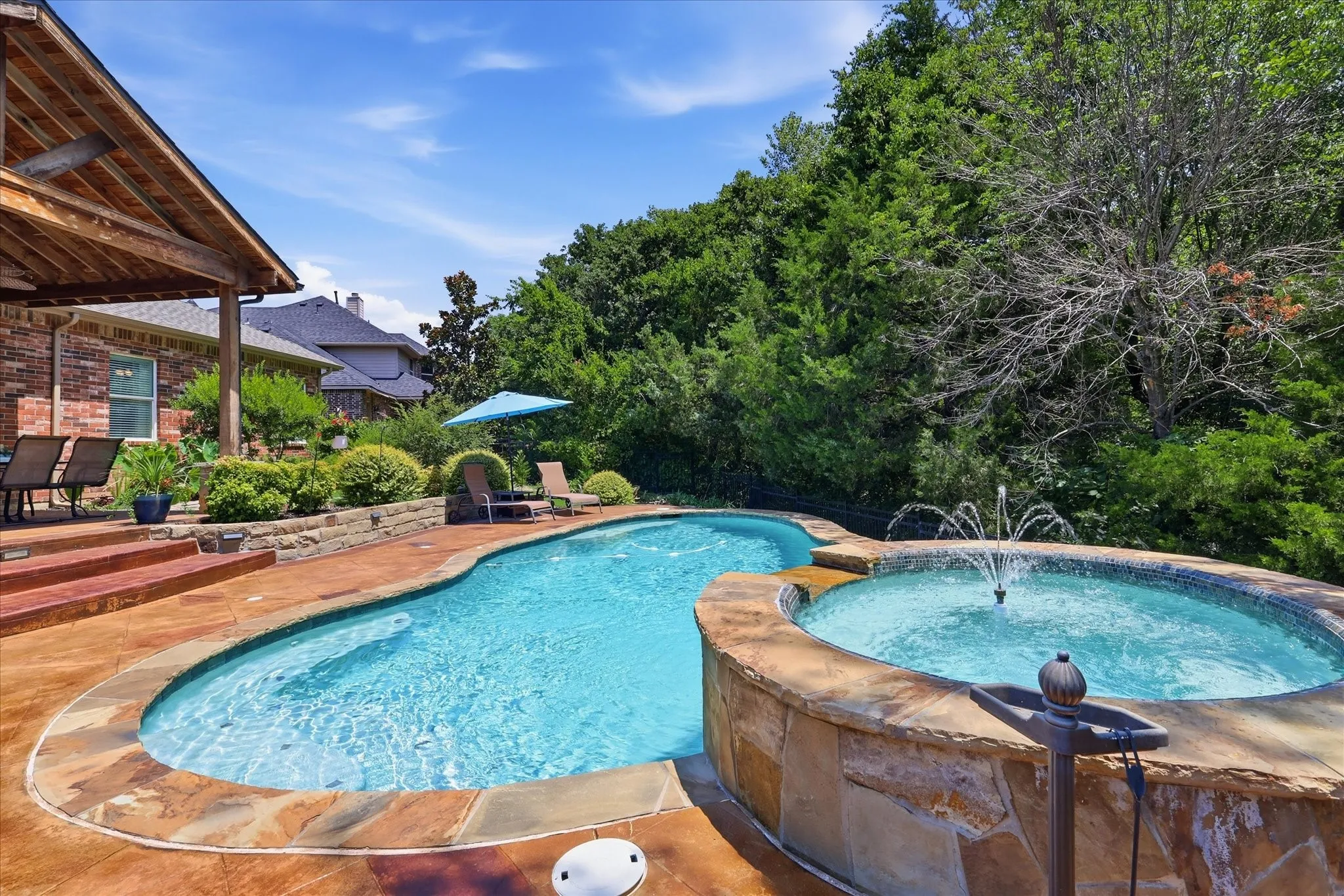Pool is shaded in late afternoon