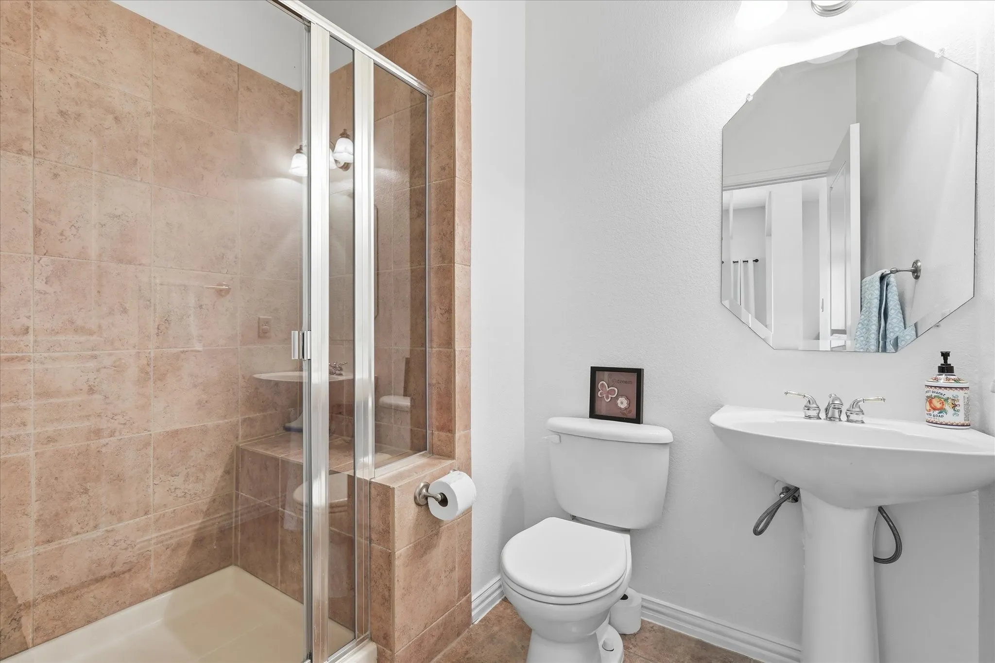 full bath down near office or potential guest room