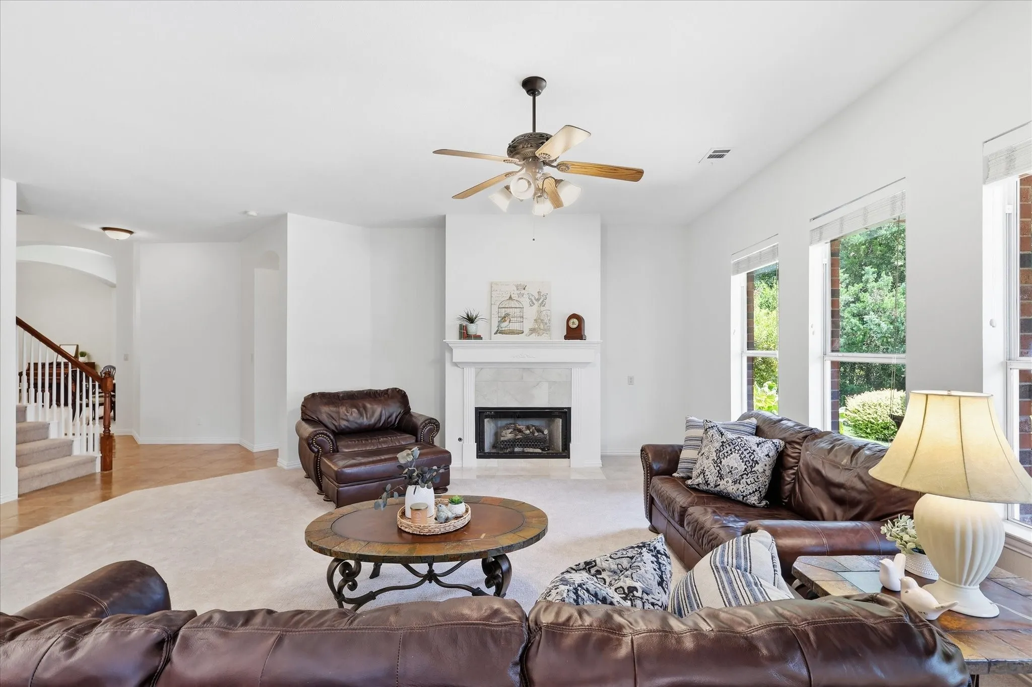 Family room overlooks pool and patio