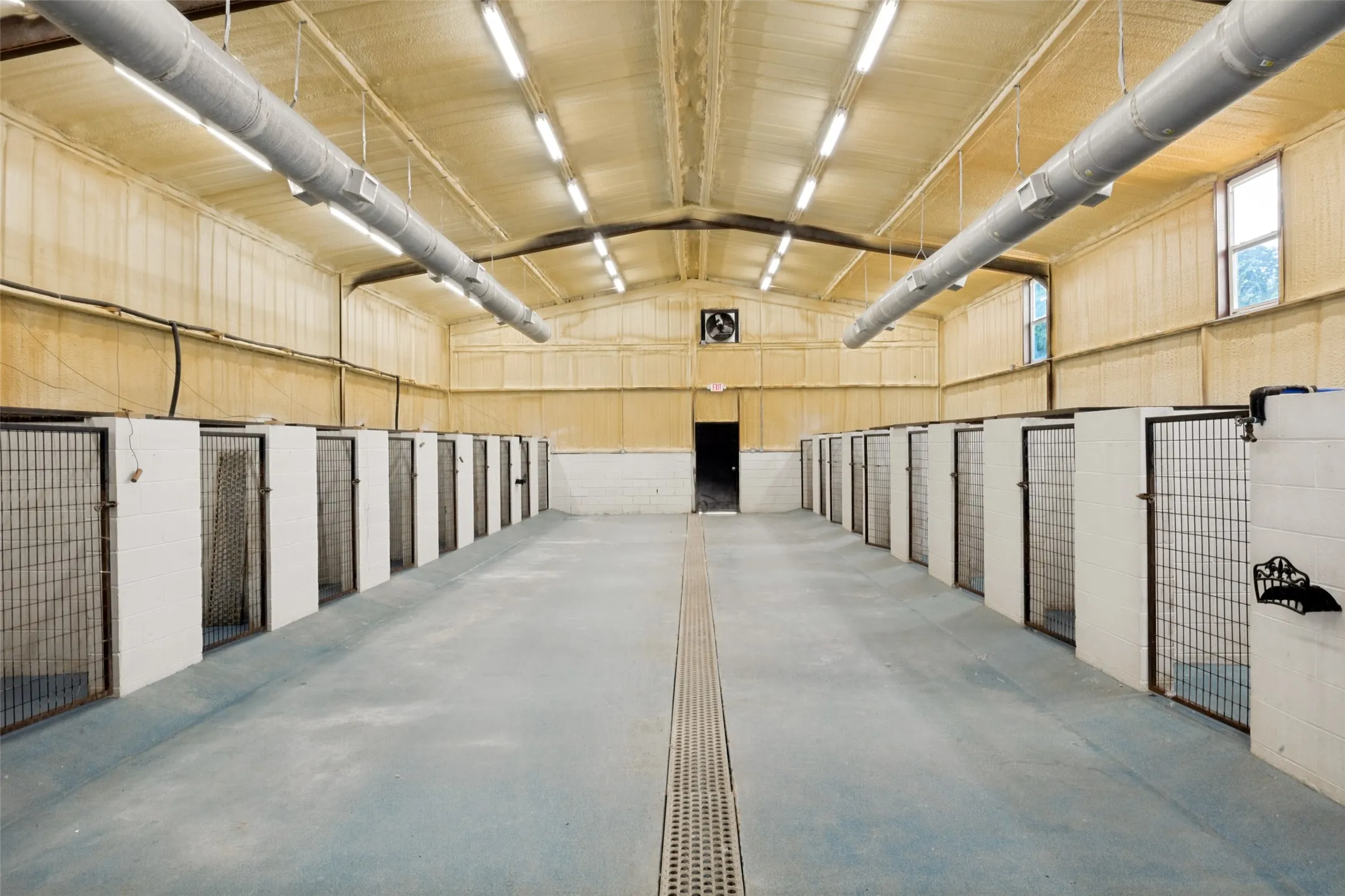 Kennels in 2 buildings, both full A/C with UV purification, exhaust fans, security cameras. 22 Kennels in each building for a total of 44 Kennels