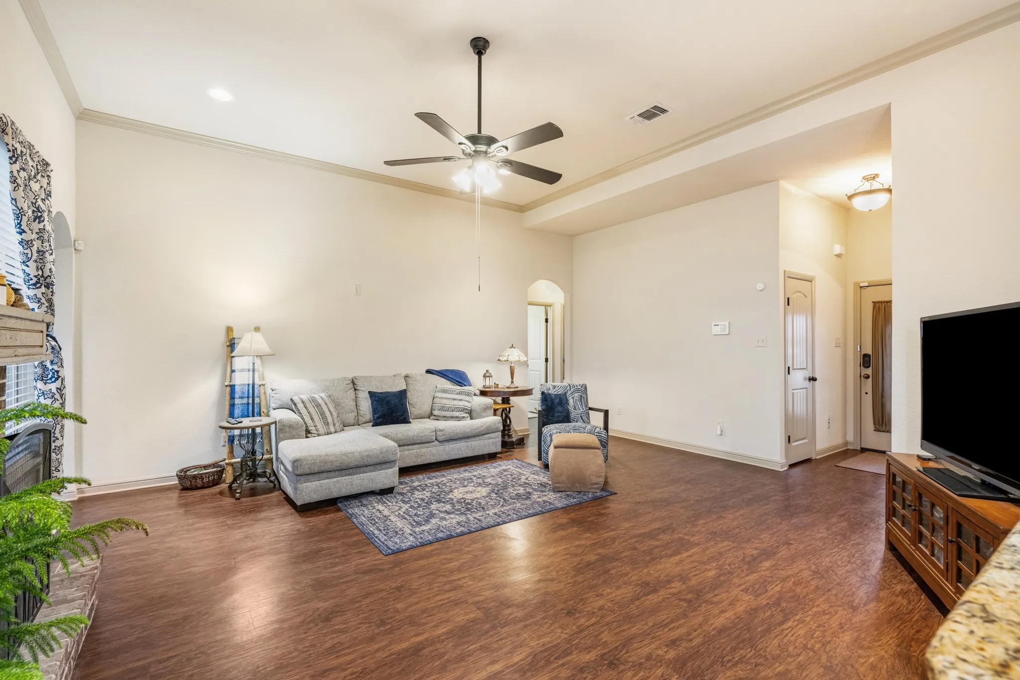 Tall ceilings give the living room a spacious open feel.