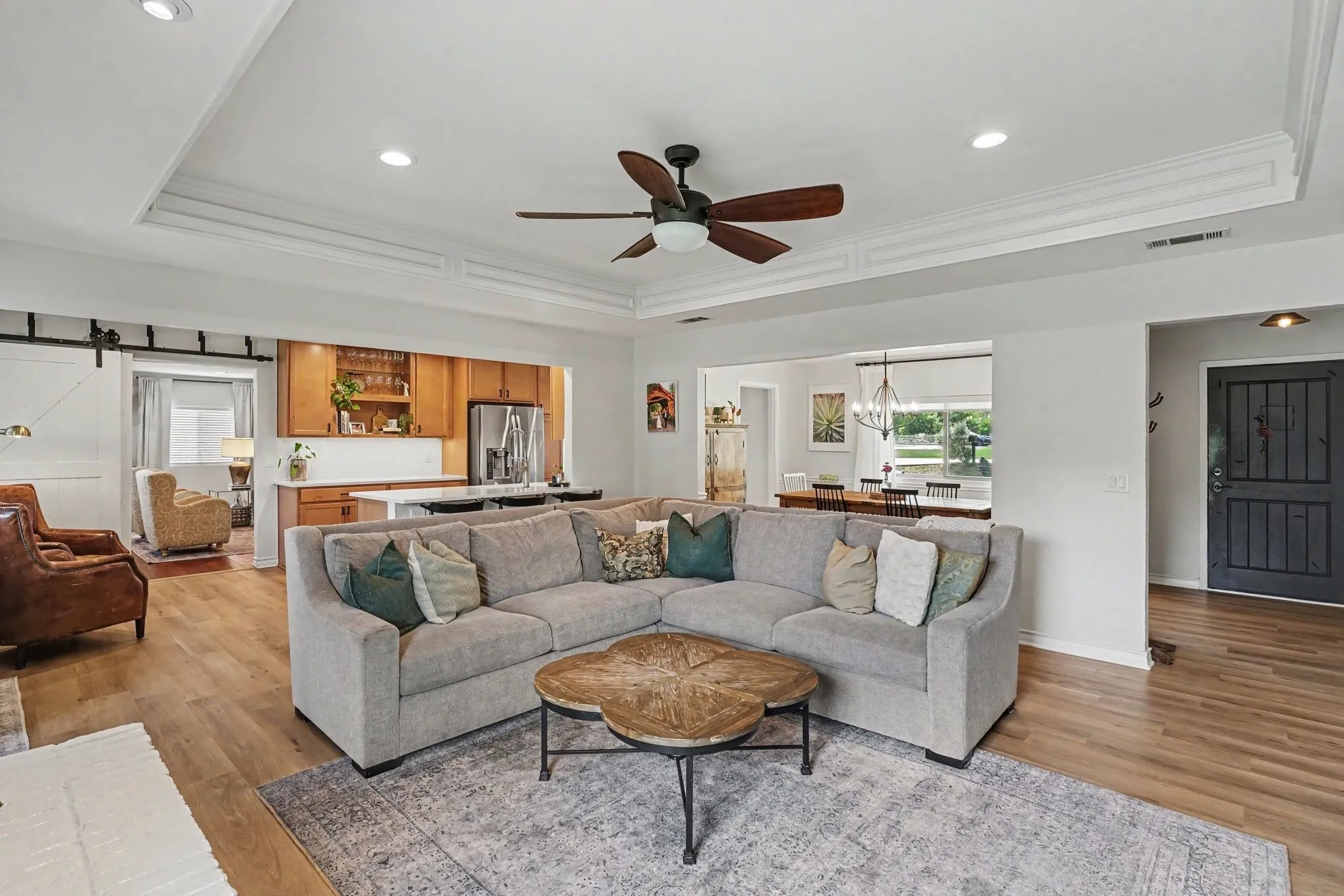 Open and spacious Living Room opens to the Kitchen and Dining room.