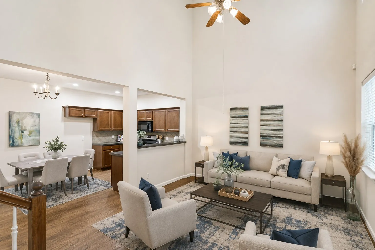 Virtually Staged Living, Dining, Kitchen