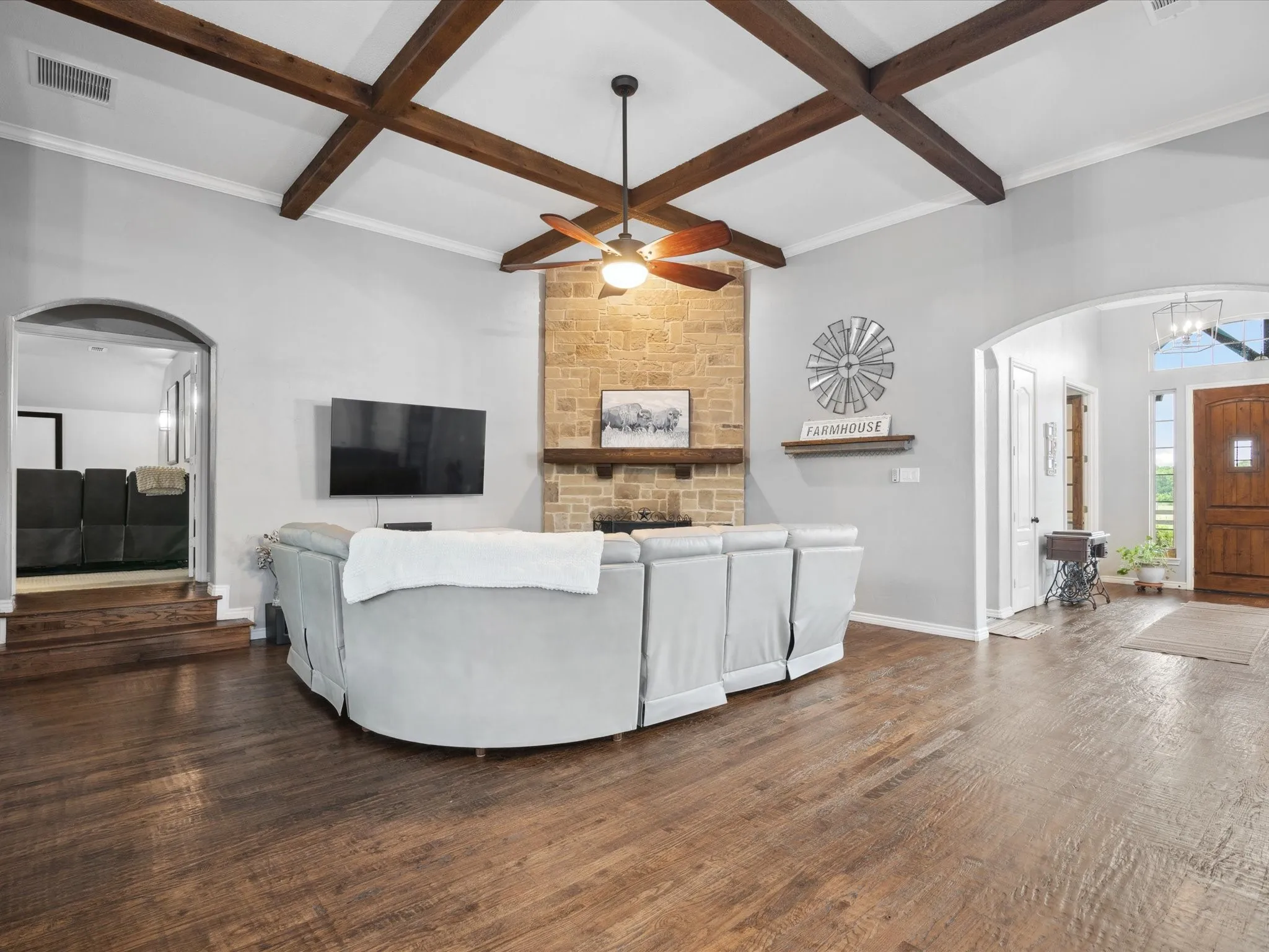 Notice the wooden beam ceiling treatment