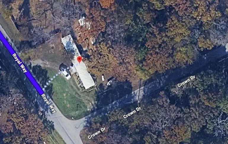 Aerial Property Map. Displaying the property's location relative to Royal Way and Crown Dr