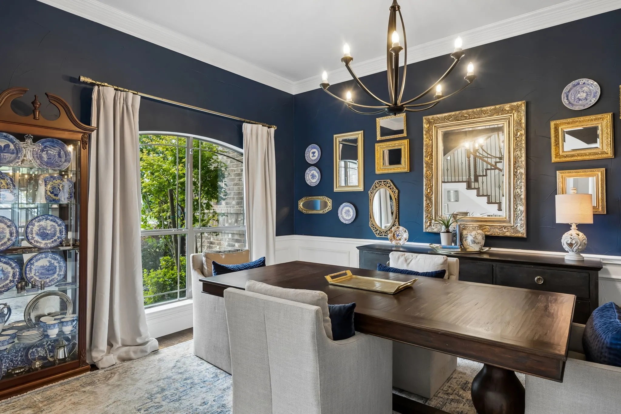 The dining room is bathed in natural light.