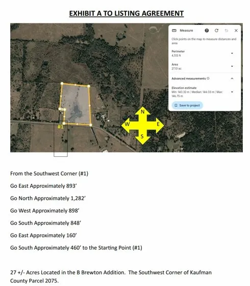 Exhibit A to Listing Agreement. Detailing the property boundaries and area measurements