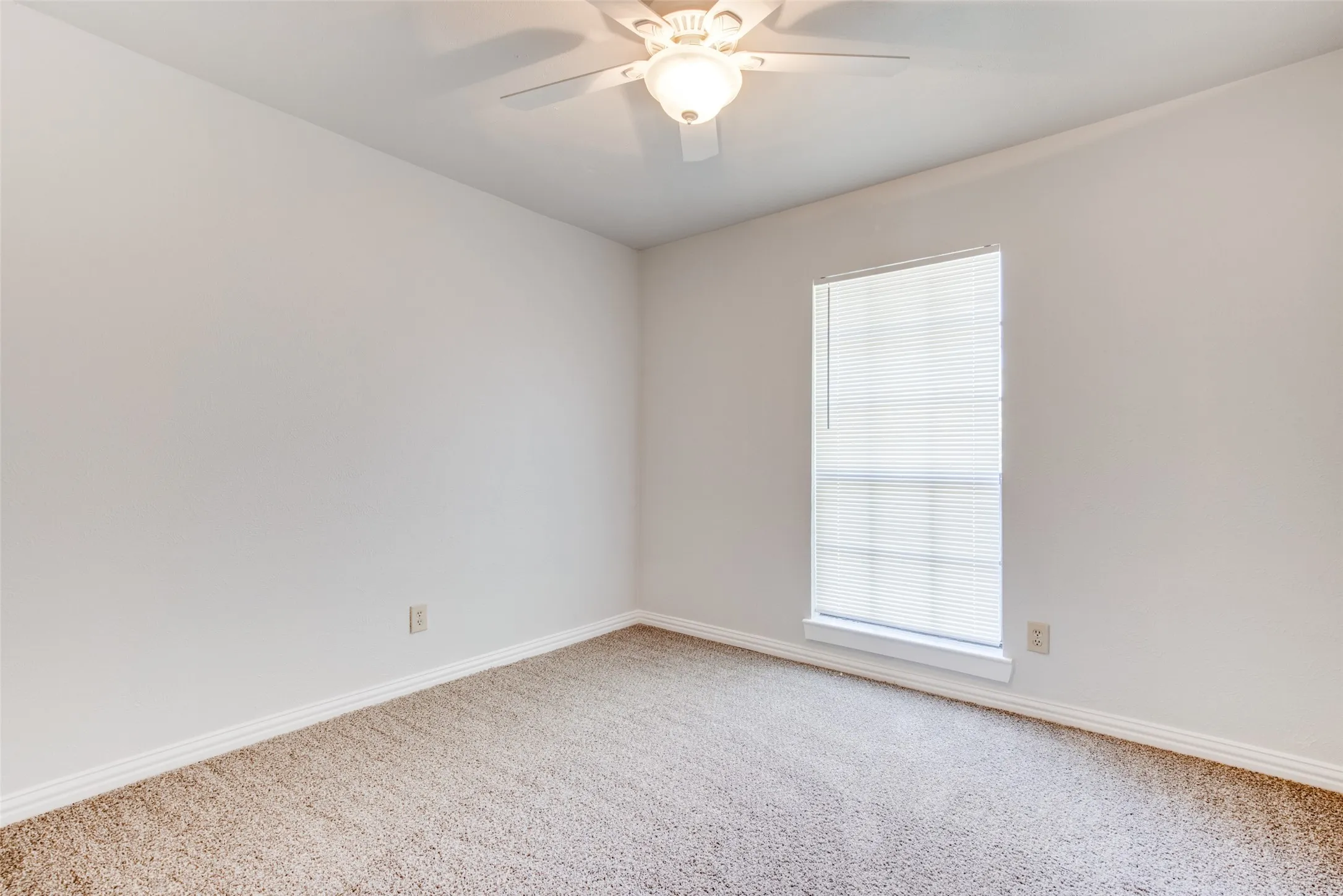 Room featuring light-colored carpeting, white baseboards, and neutral wall paint
