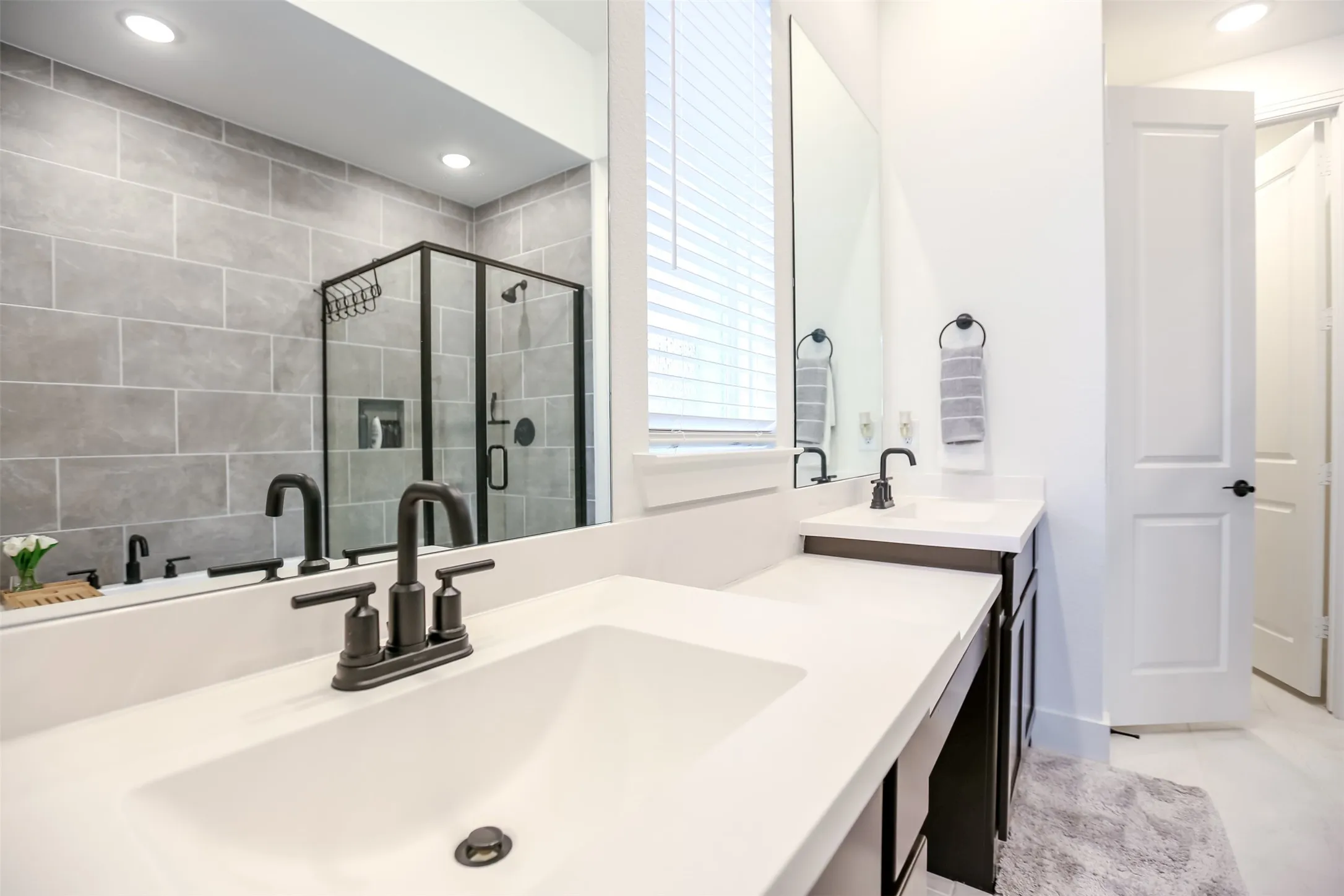View of double vanities