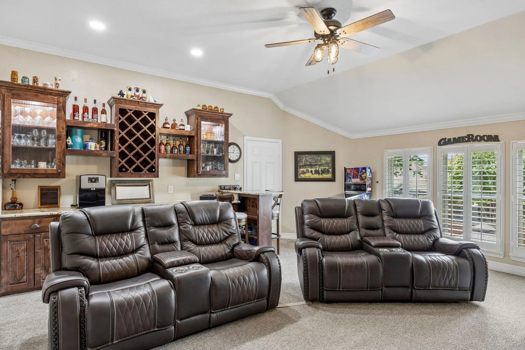 Game room with built in bar