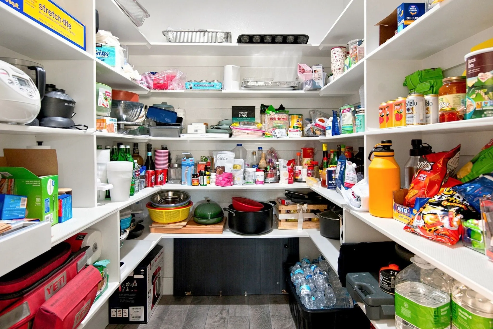 Built-in shelving with extensive storage capacity