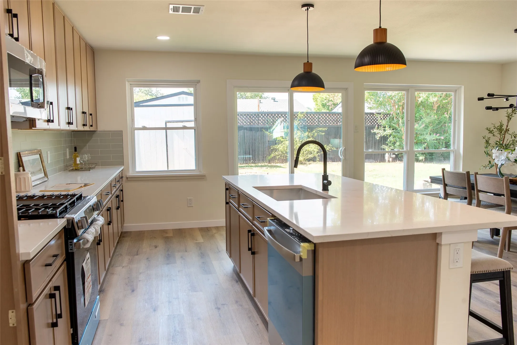 Kitchen with Backyard Views