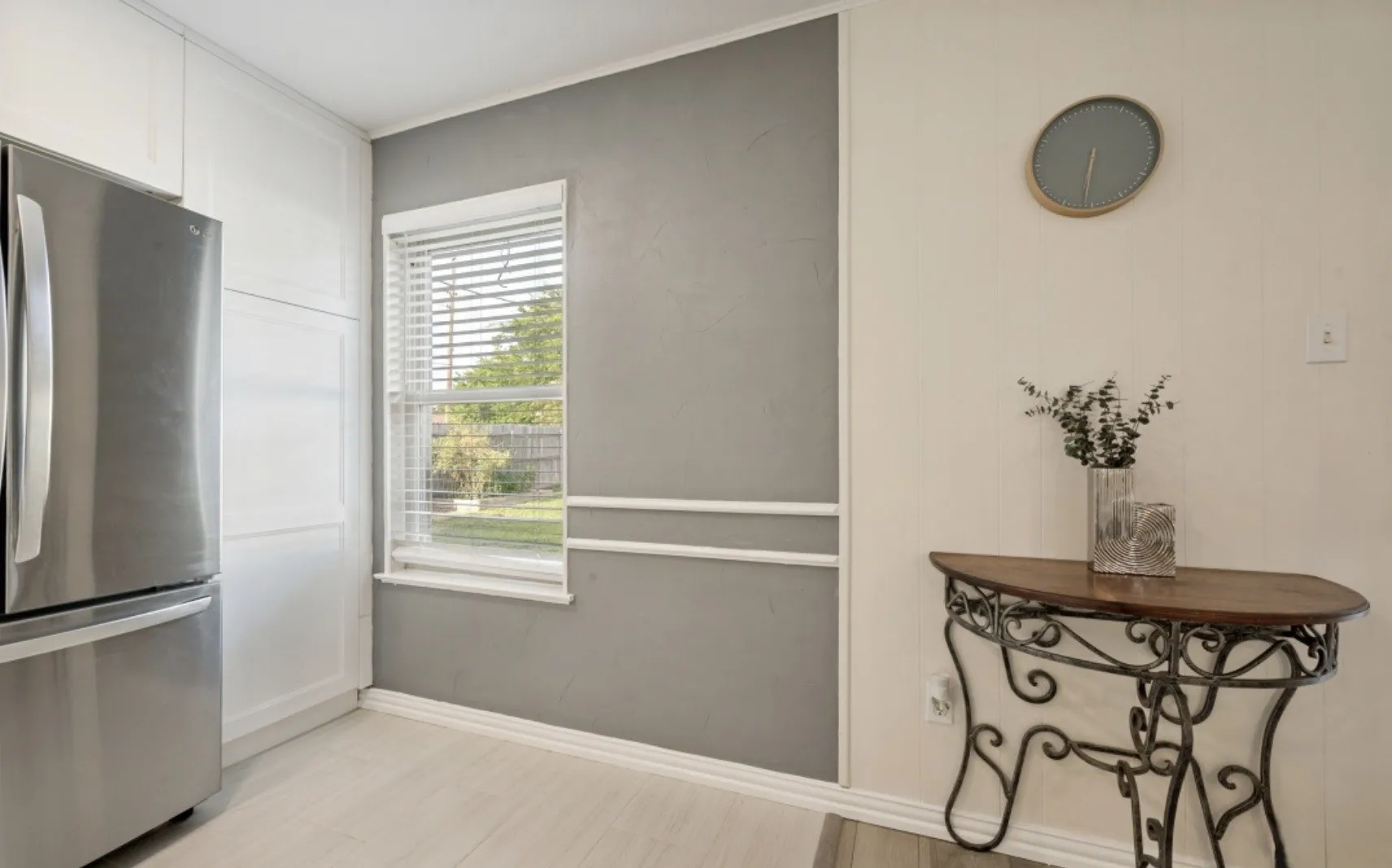 Additional area to place a dining table, tile flooring