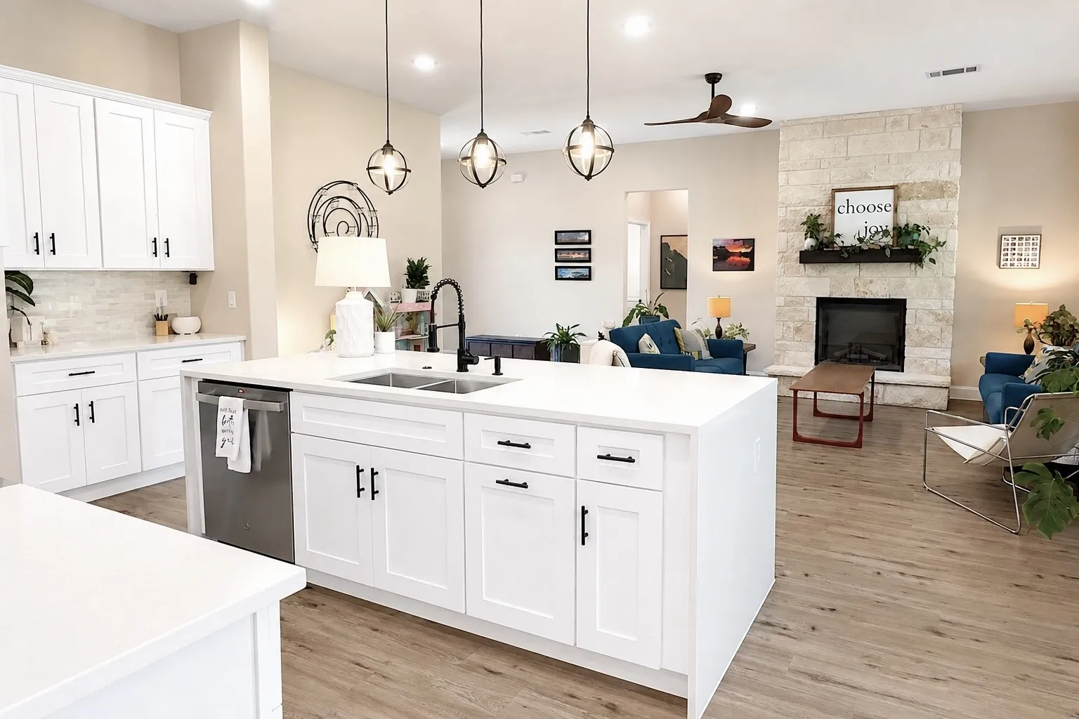 The open concept plan, with a functioning prep kitchen allows the space to shine!