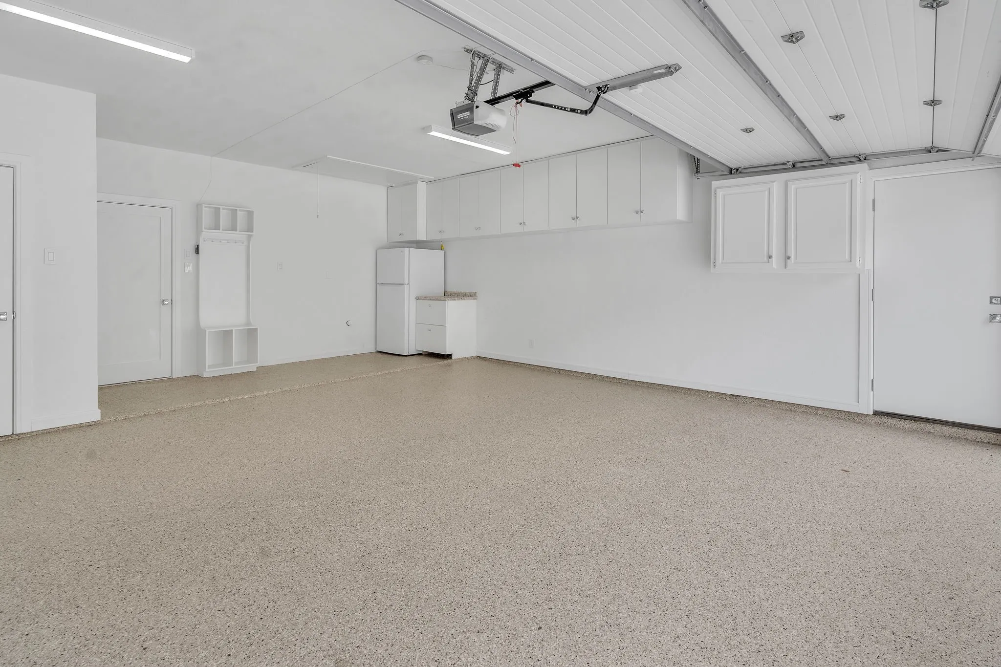 Two car garage with epoxy flooring