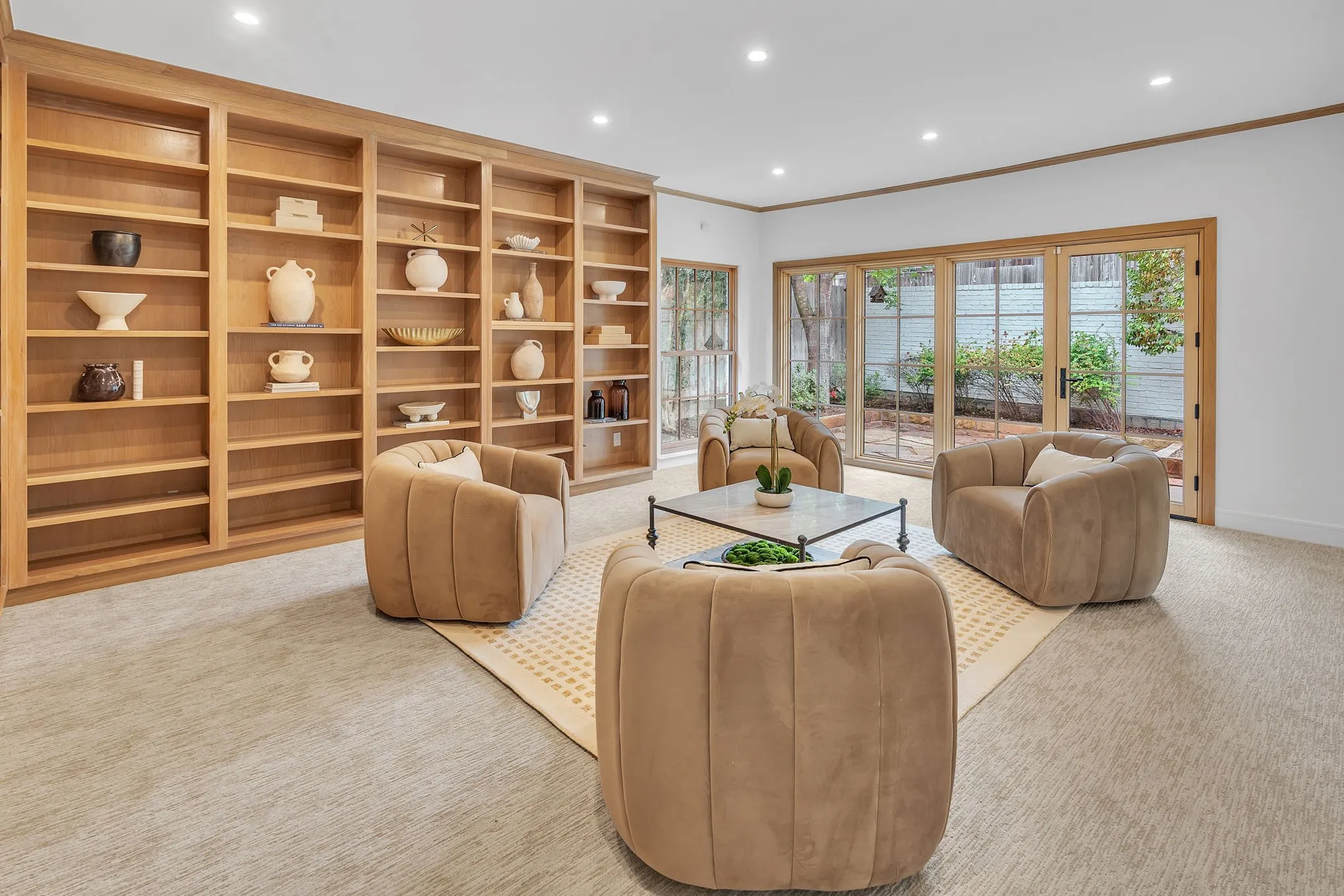 Library with built-in shelves
