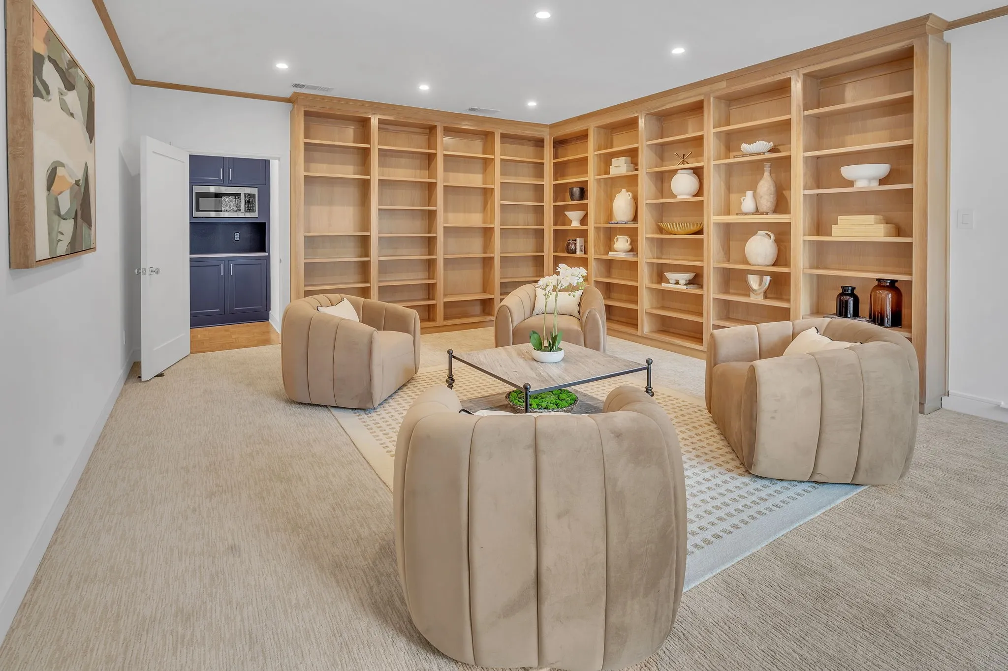 Library with built-in shelves