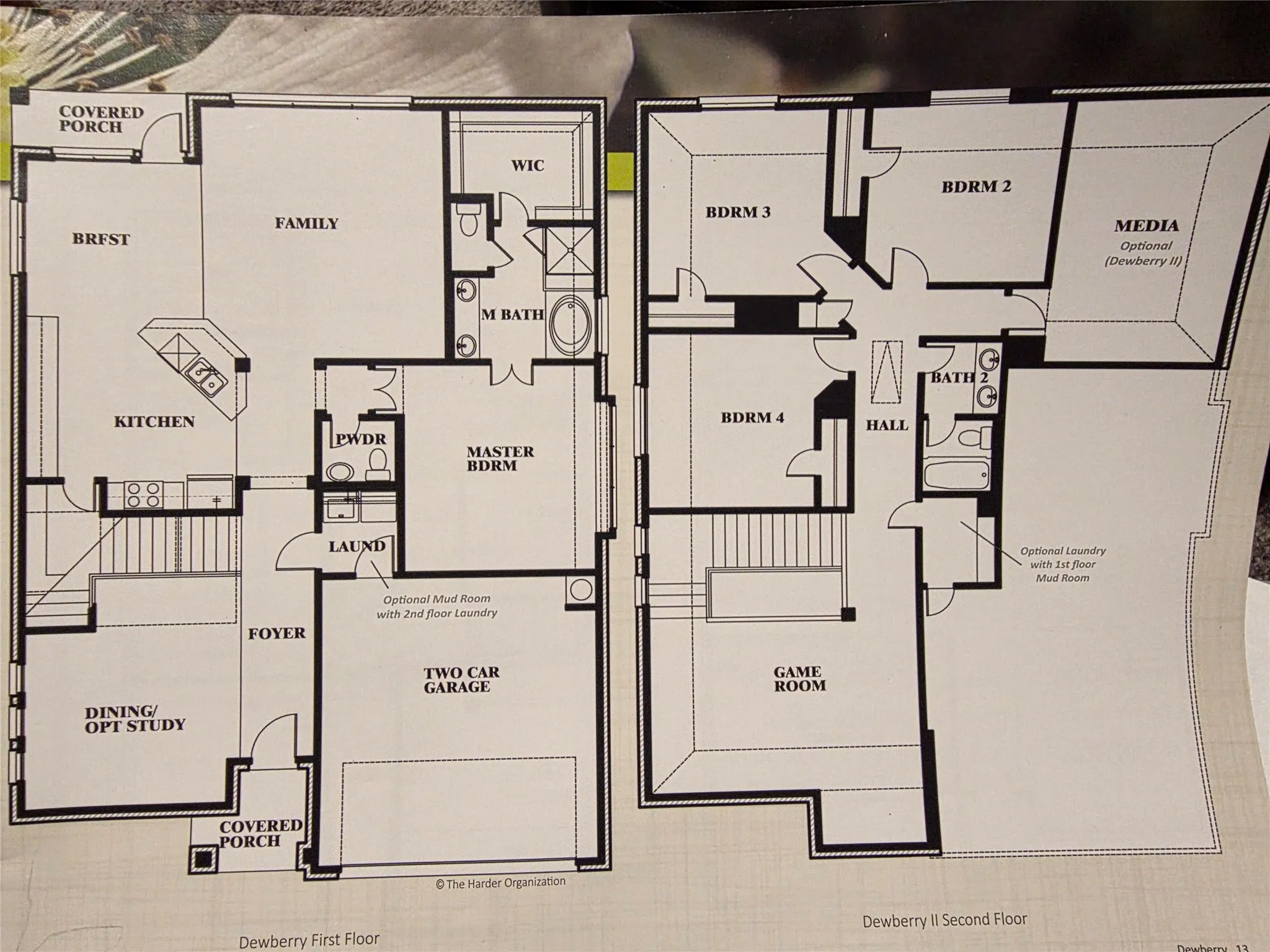 This is the floor plan, flipped, and they added 3rd garage, media room.  Upstairs optional laundry is plumbed, but they opted for a closet.