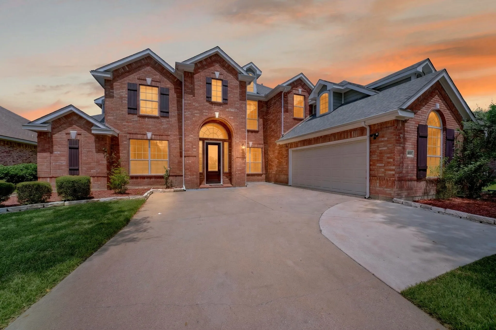 Front elevation at twilight