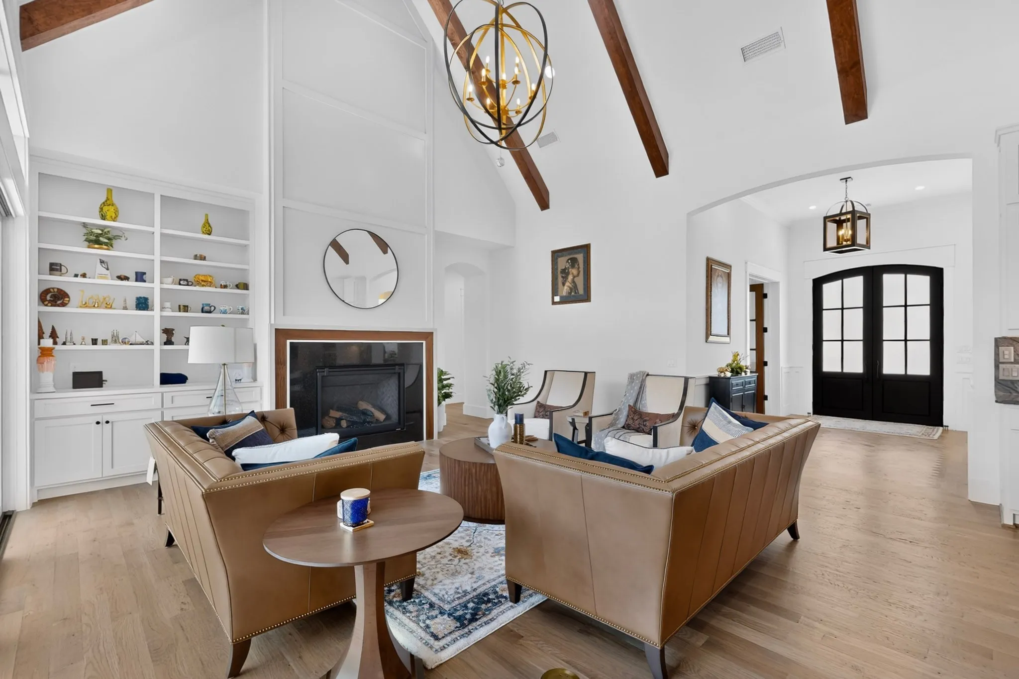 Vaulted ceilings featuring exposed wood beams