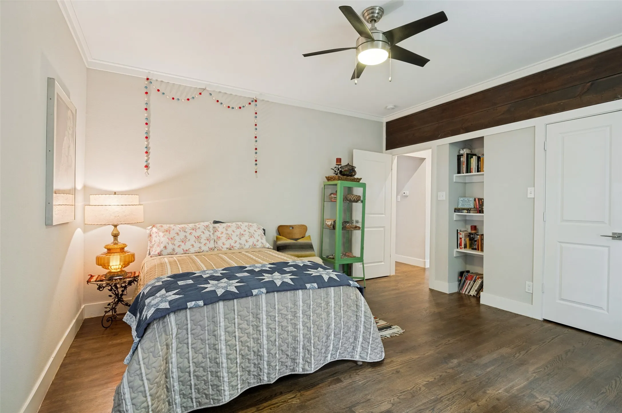 Second Bedroom with built-in Shelving and large closet