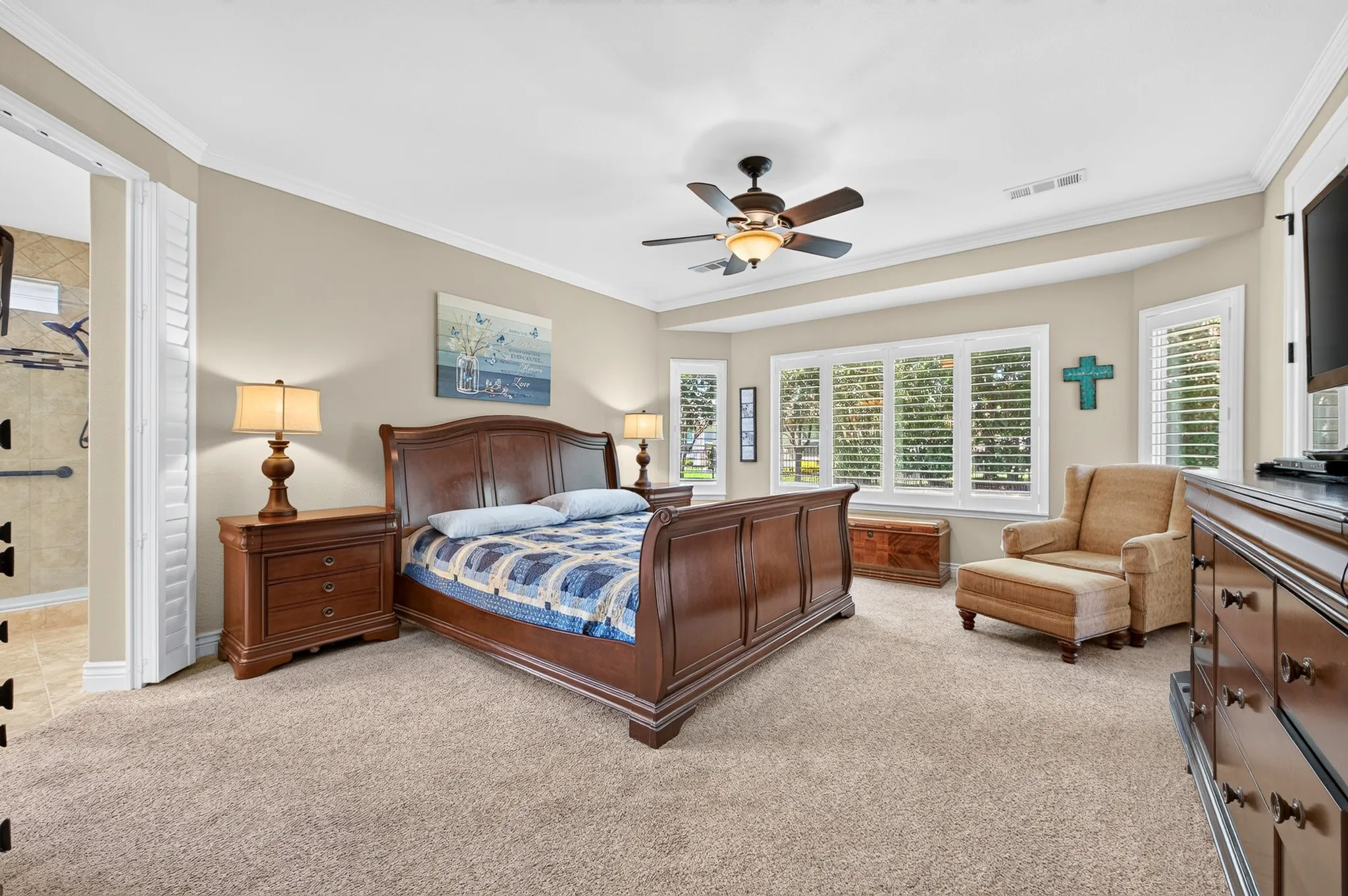The primary bedroom is quite large.