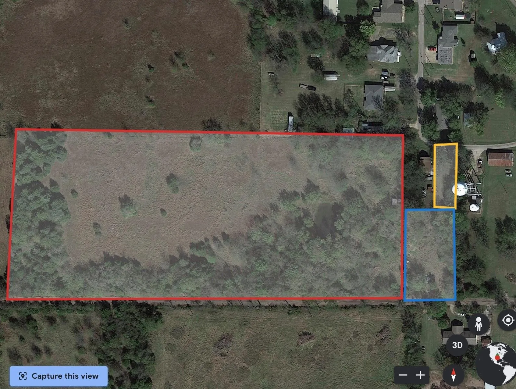 Aerial view of property's location with property parcel outlined