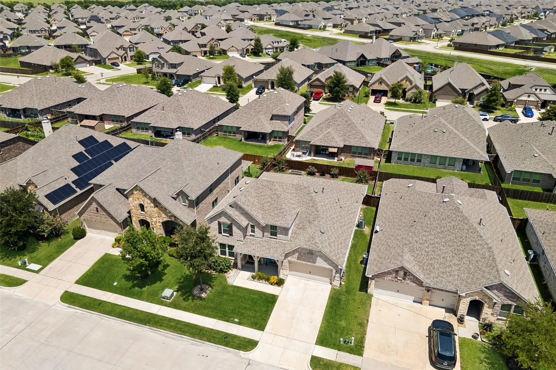 Aerial view of the front of the house