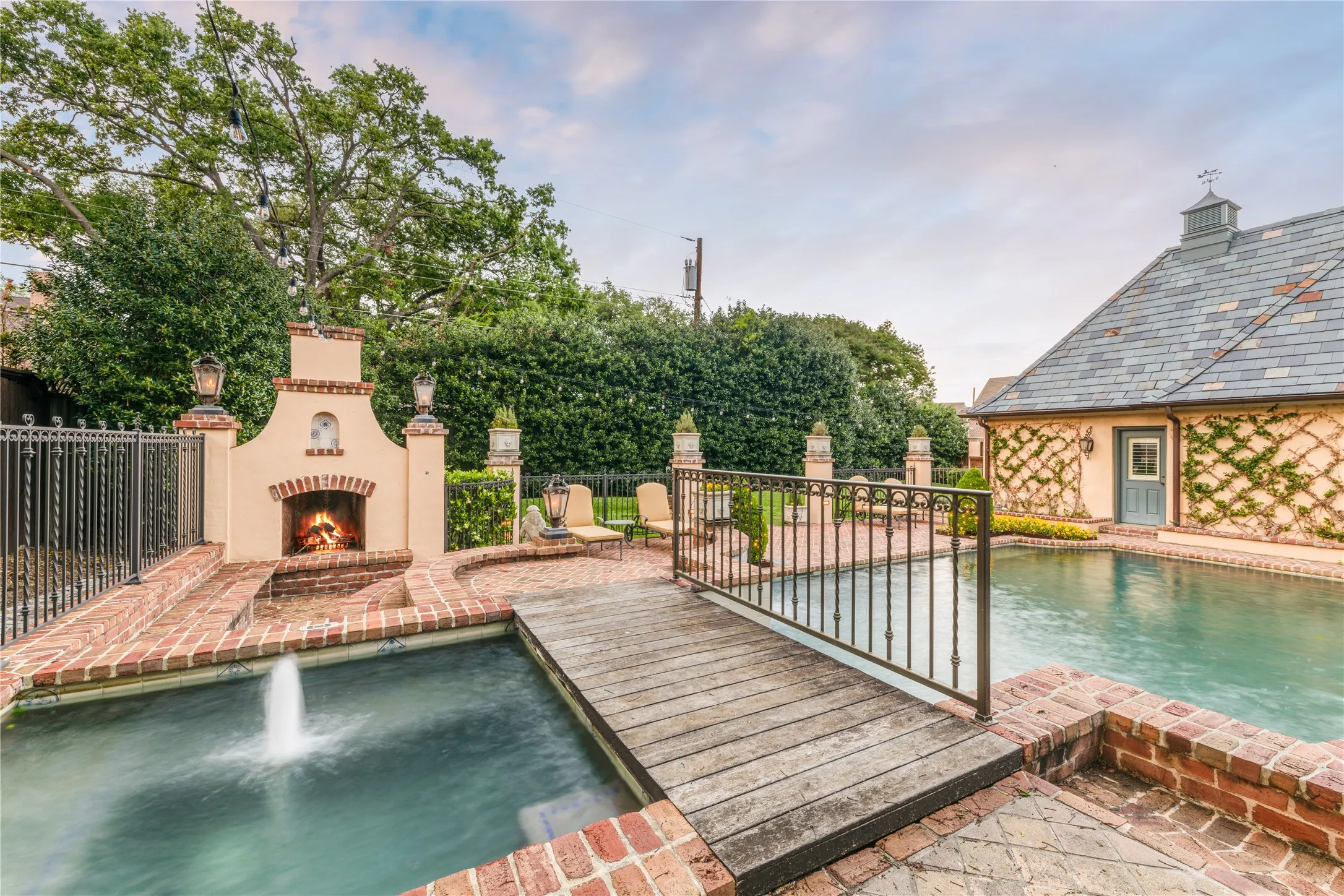 View of Spa, Bridge & Seating around Fireplace