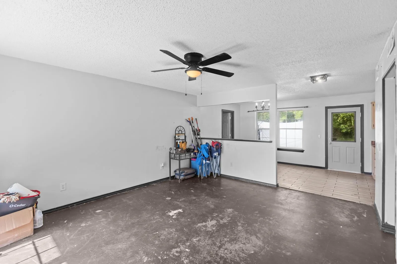 Living room with concrete floors