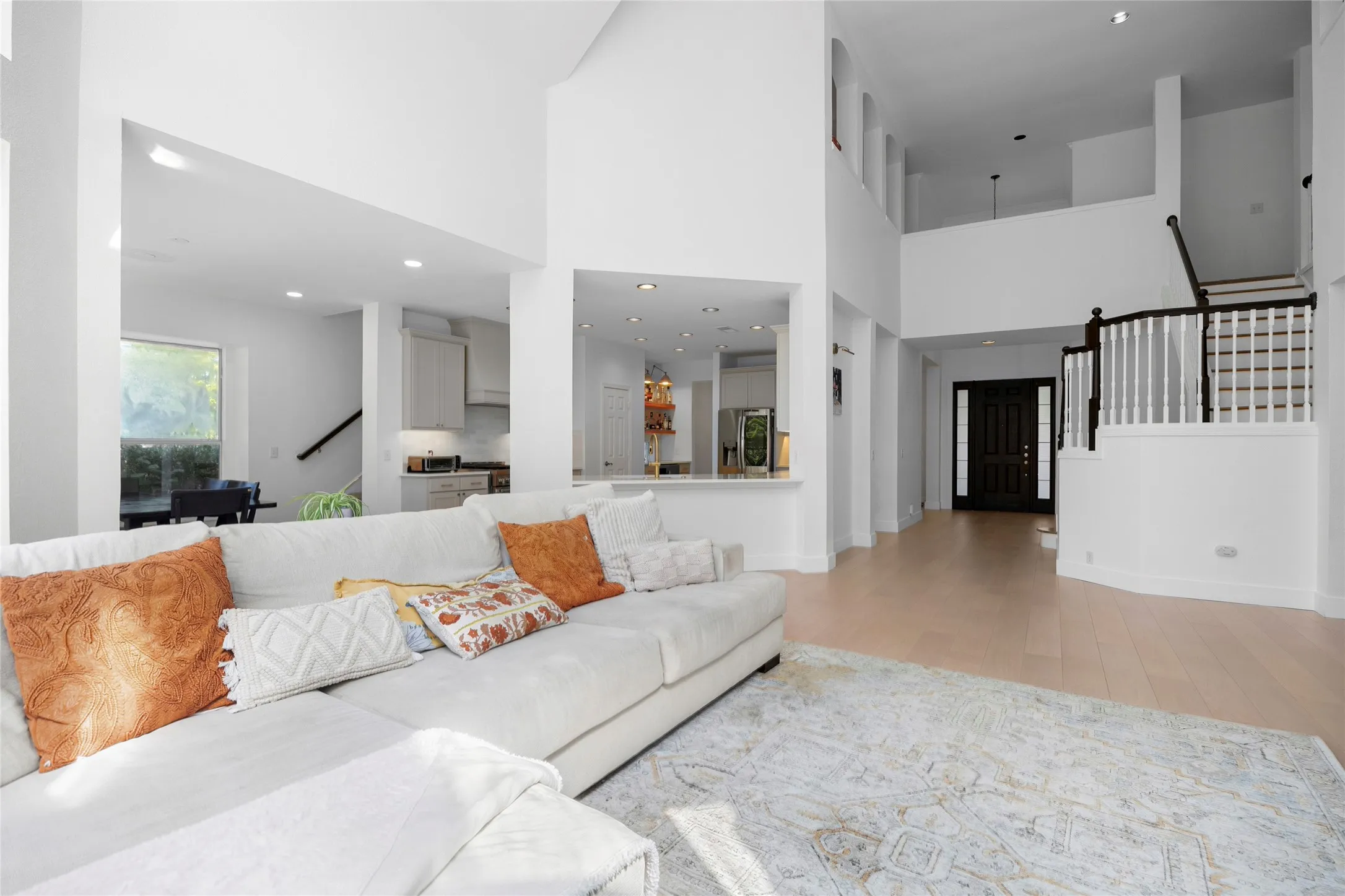 Open concept with contemporary fireplace