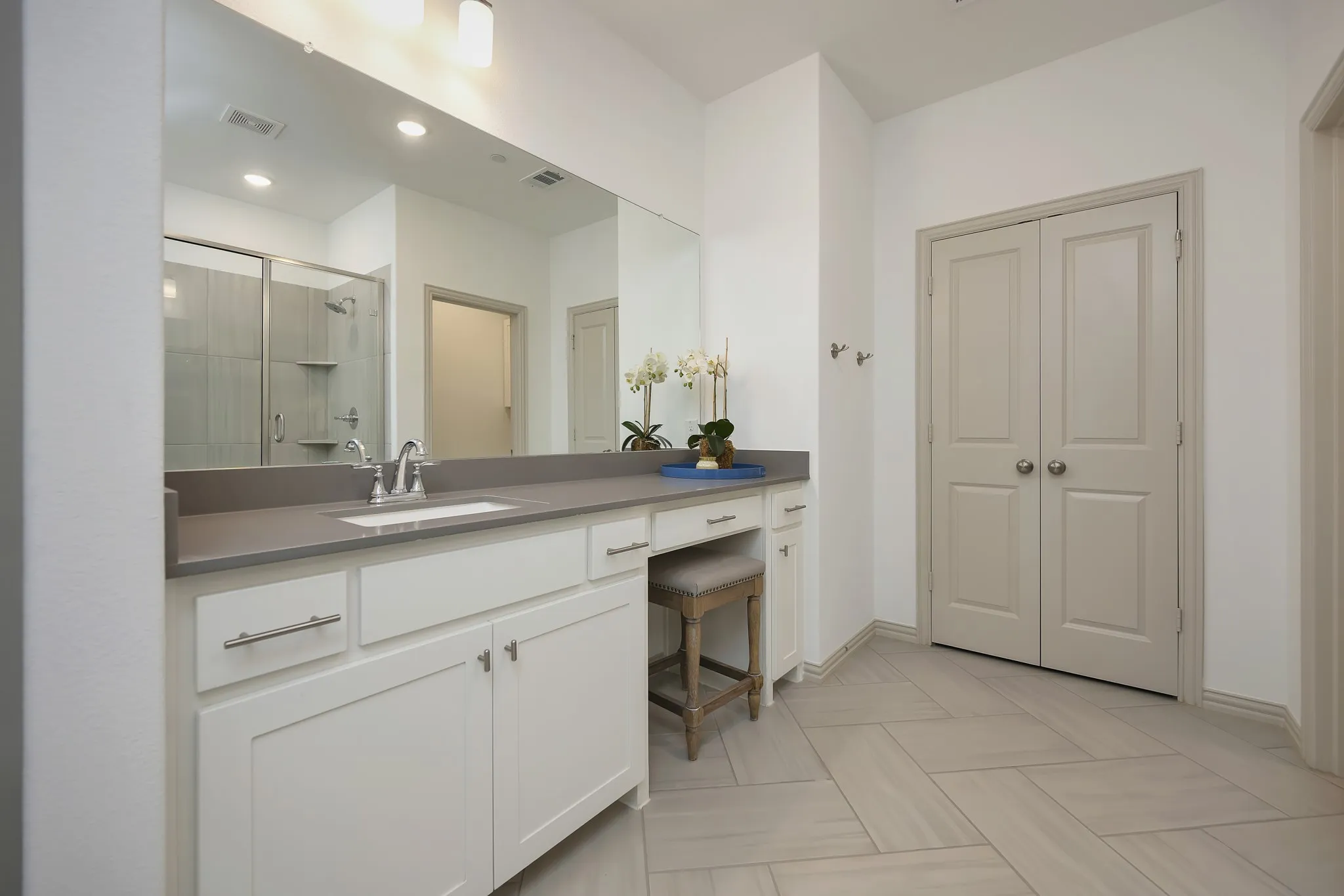 Large bathroom with vanity area