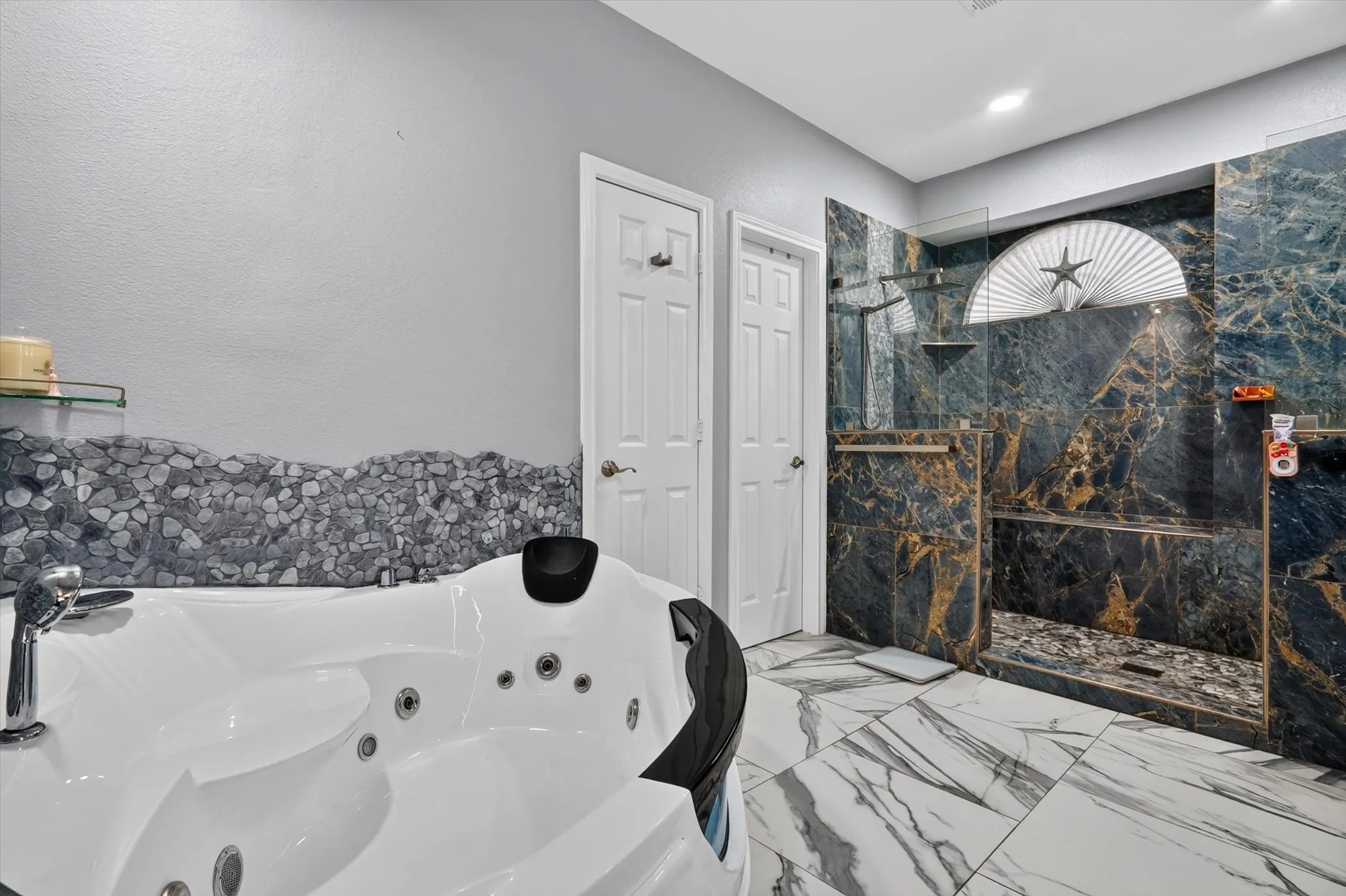 Soaking tub with integrated jets and chrome fixtures