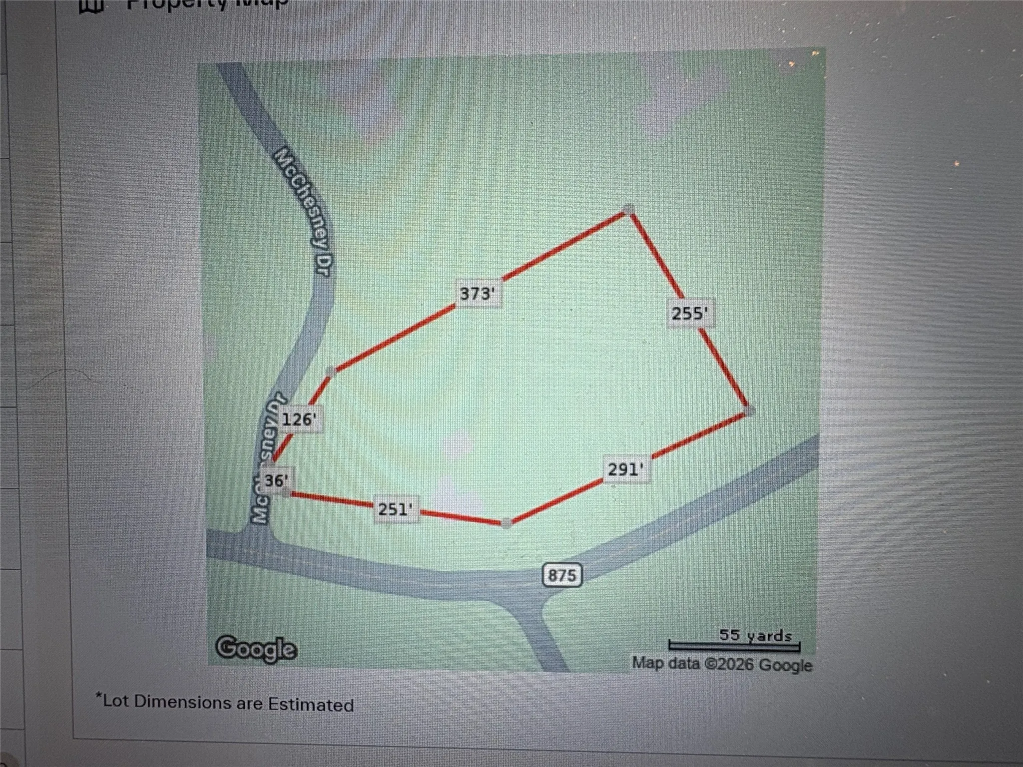 Estimated lot dimensions