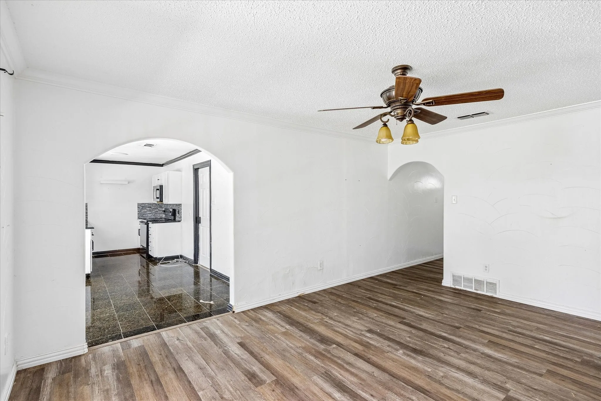 From living looking into kitchen