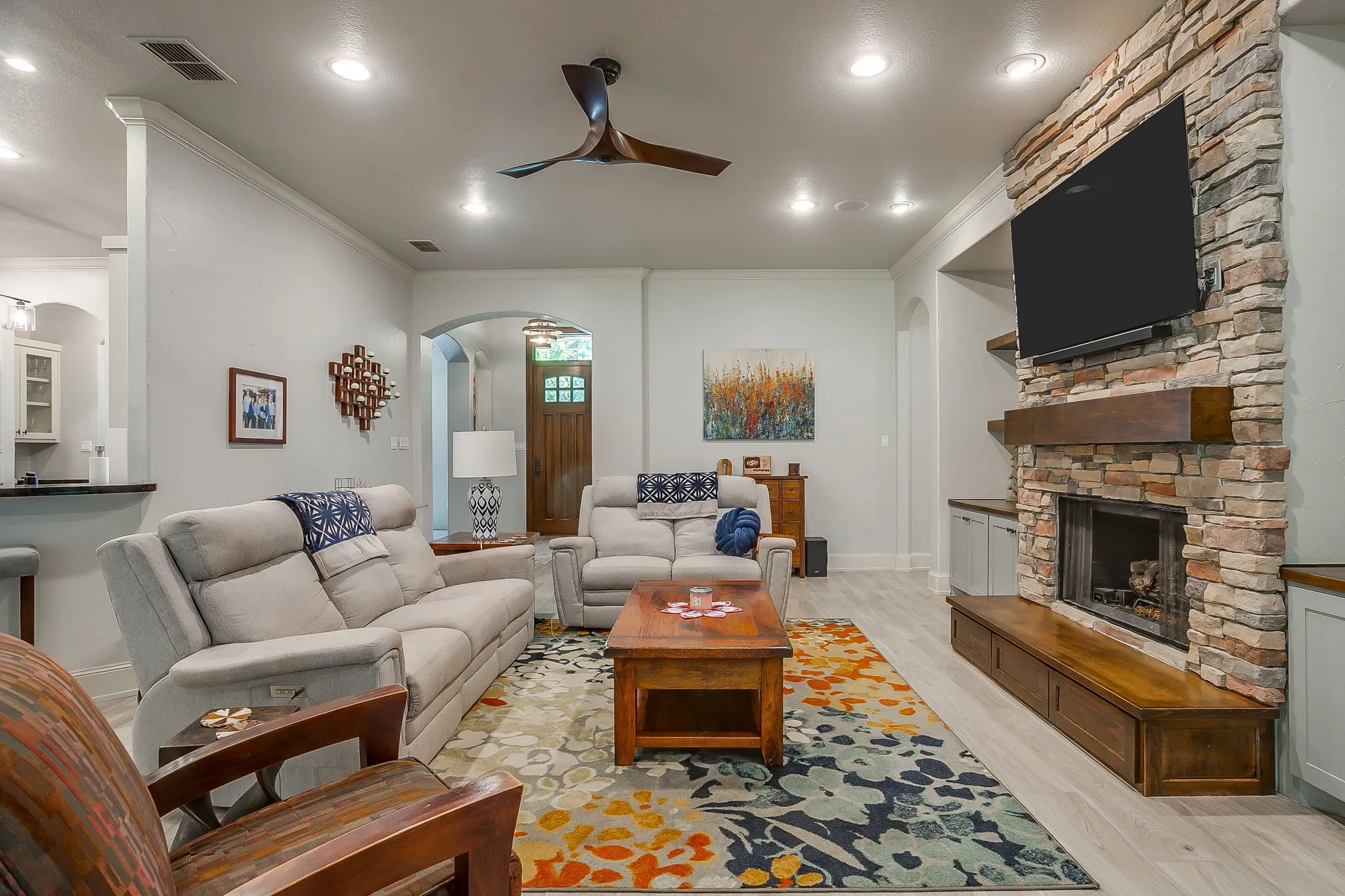 Built In’s for additional storage on both sides of the rock fireplace
