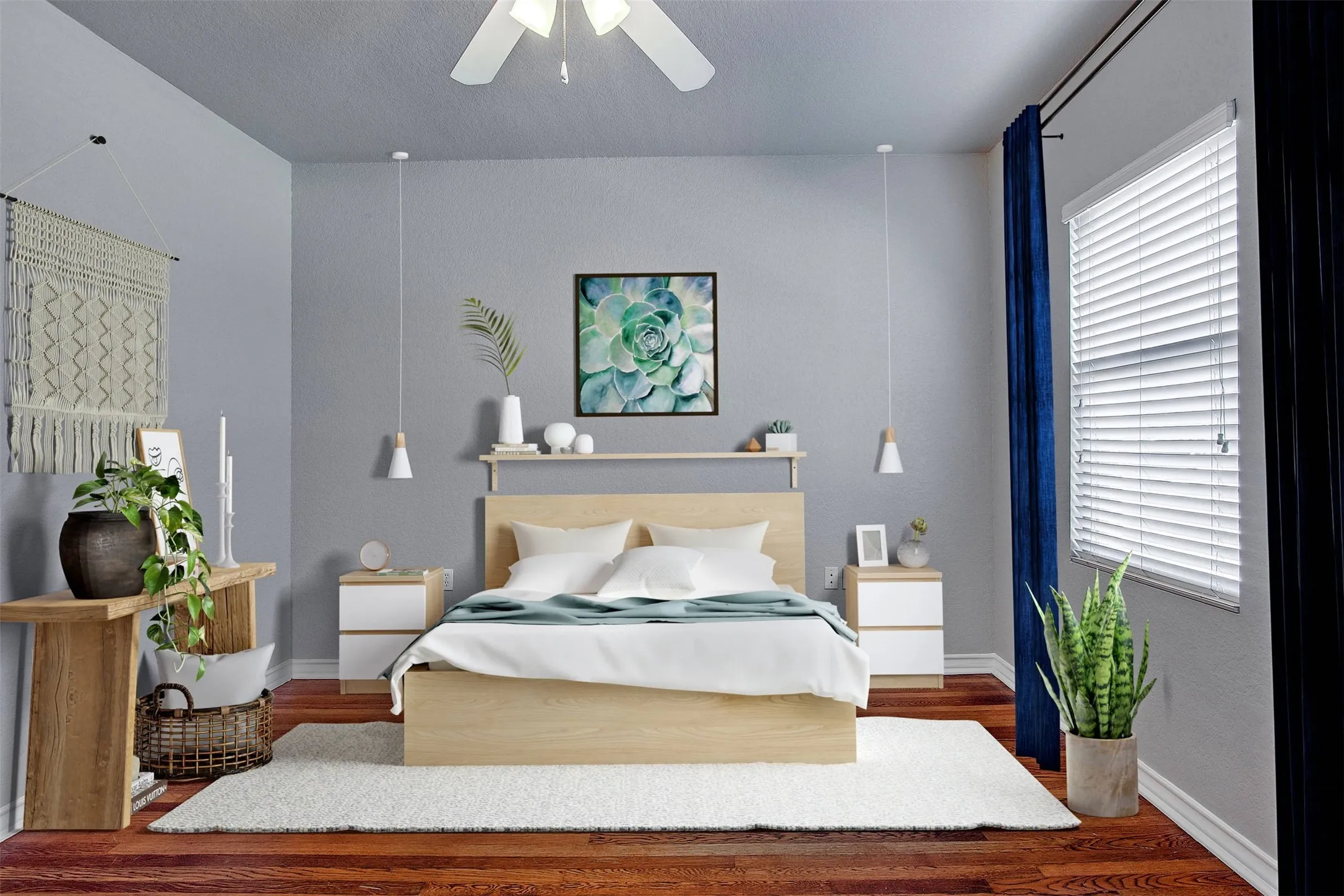 Hardwood flooring underfoot (virtually staged)