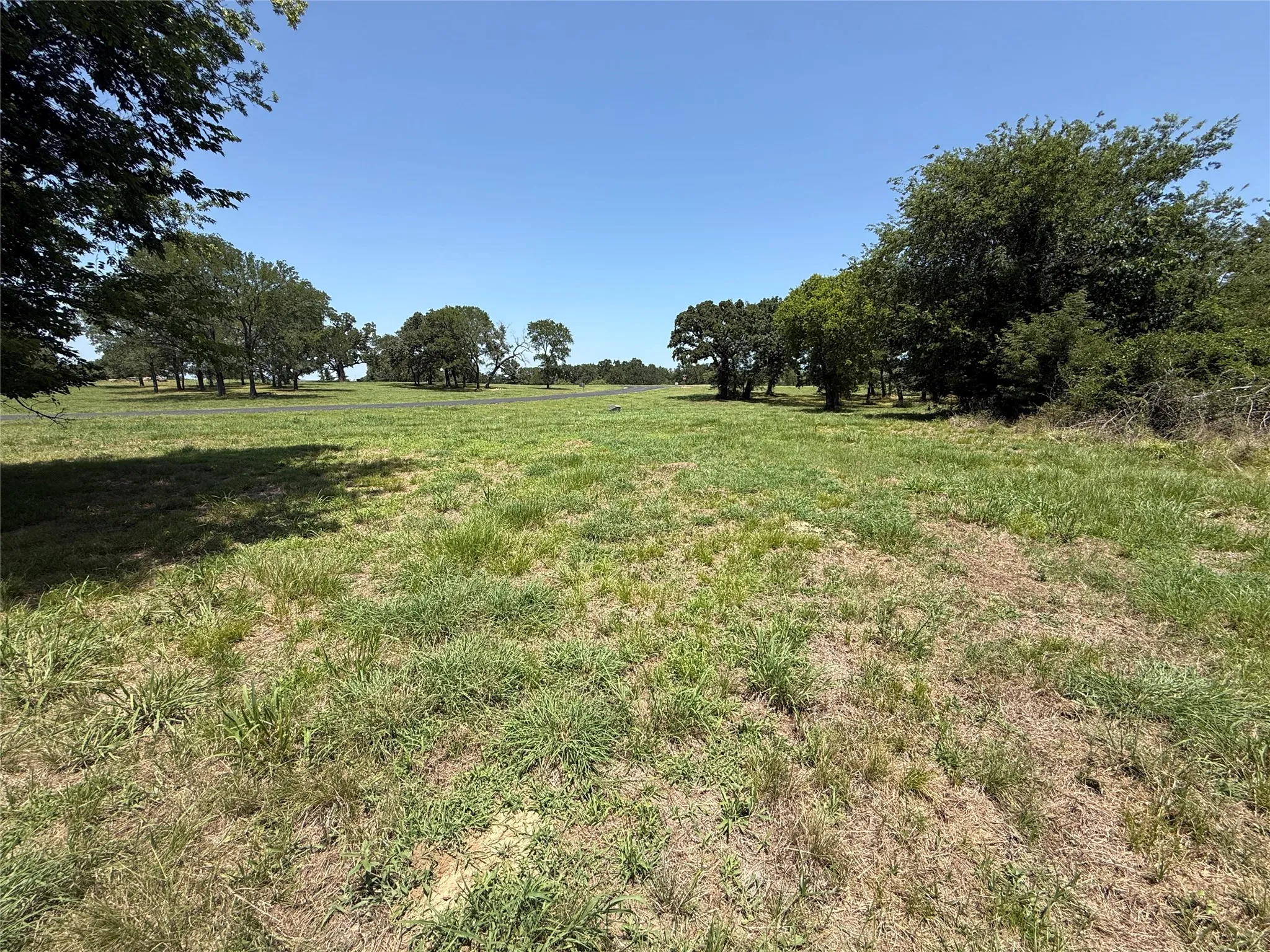 Wide view across the level lot demonstrating easy buildability and open terrain.