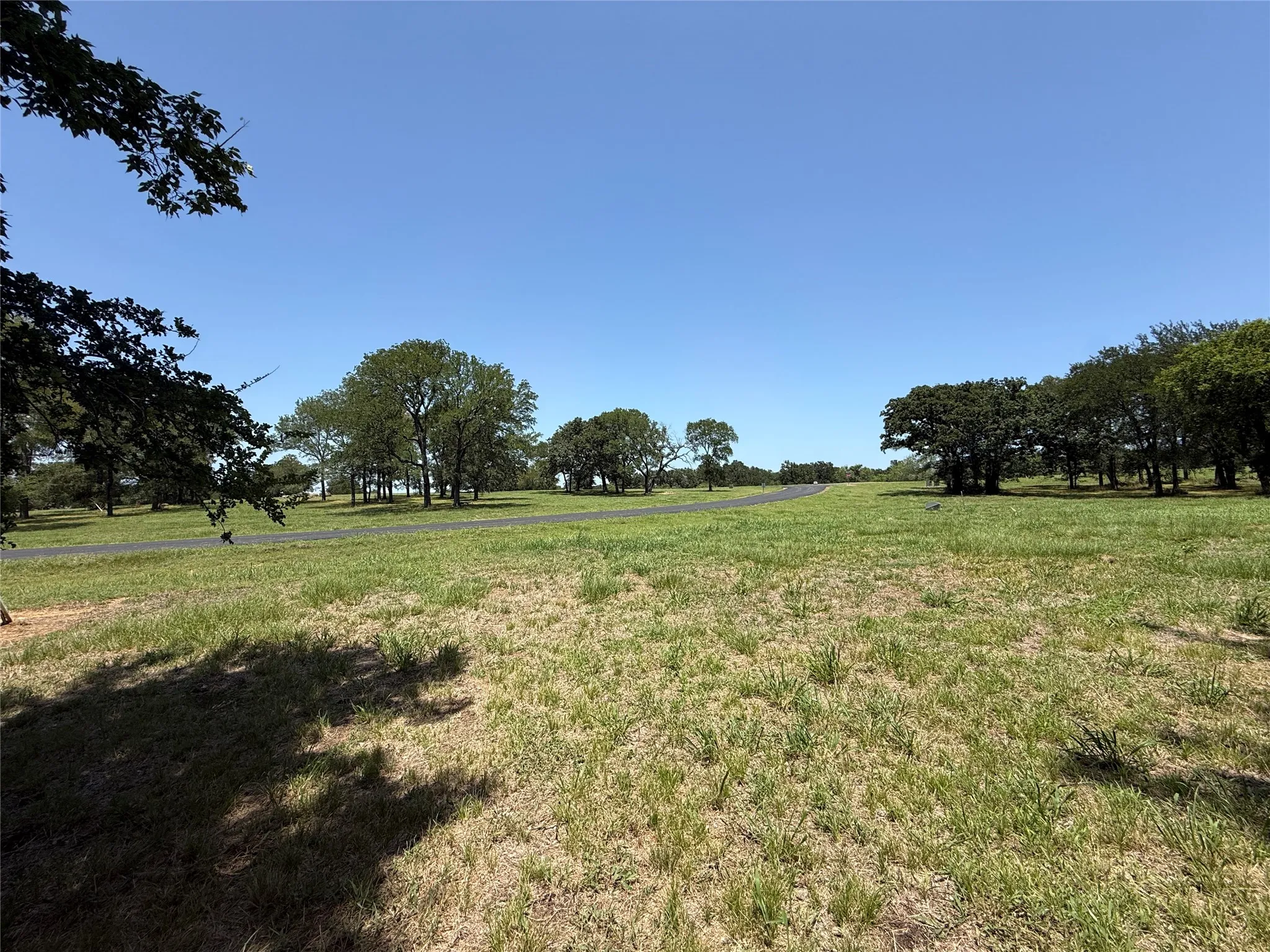 Peaceful countryside setting featuring scattered mature trees and level topography.