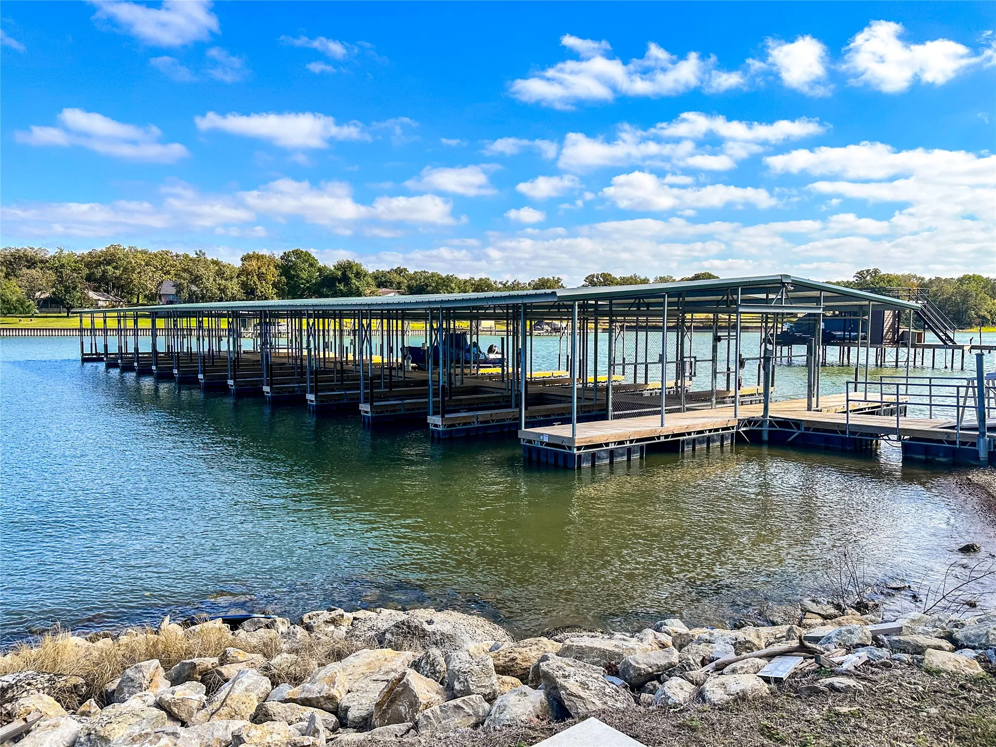 Covered community boat slips available to Admiral Shores residents on Richland-Chambers Lake.