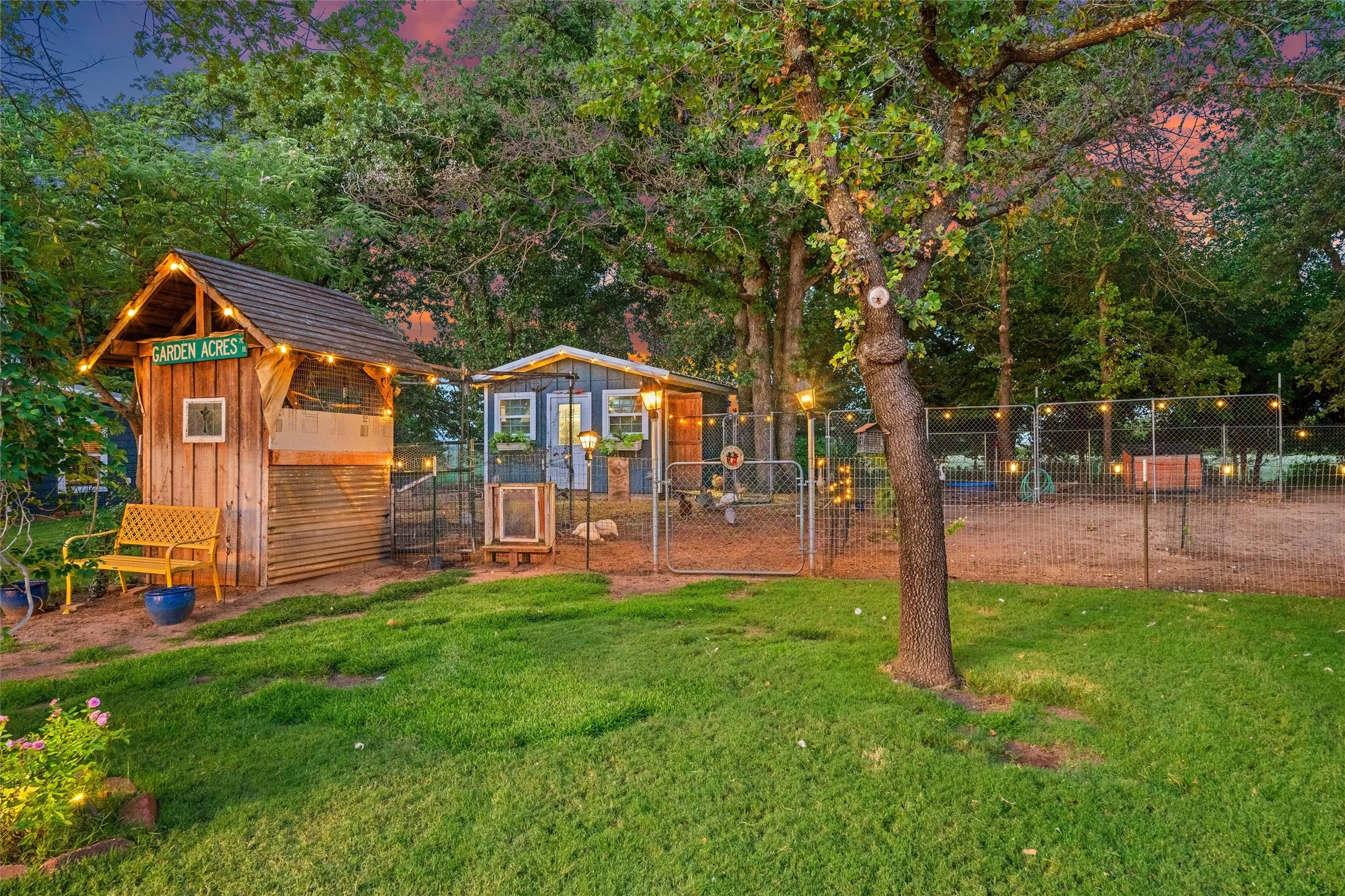 Beautiful back yard with plenty of room for family gatherings and small animals.